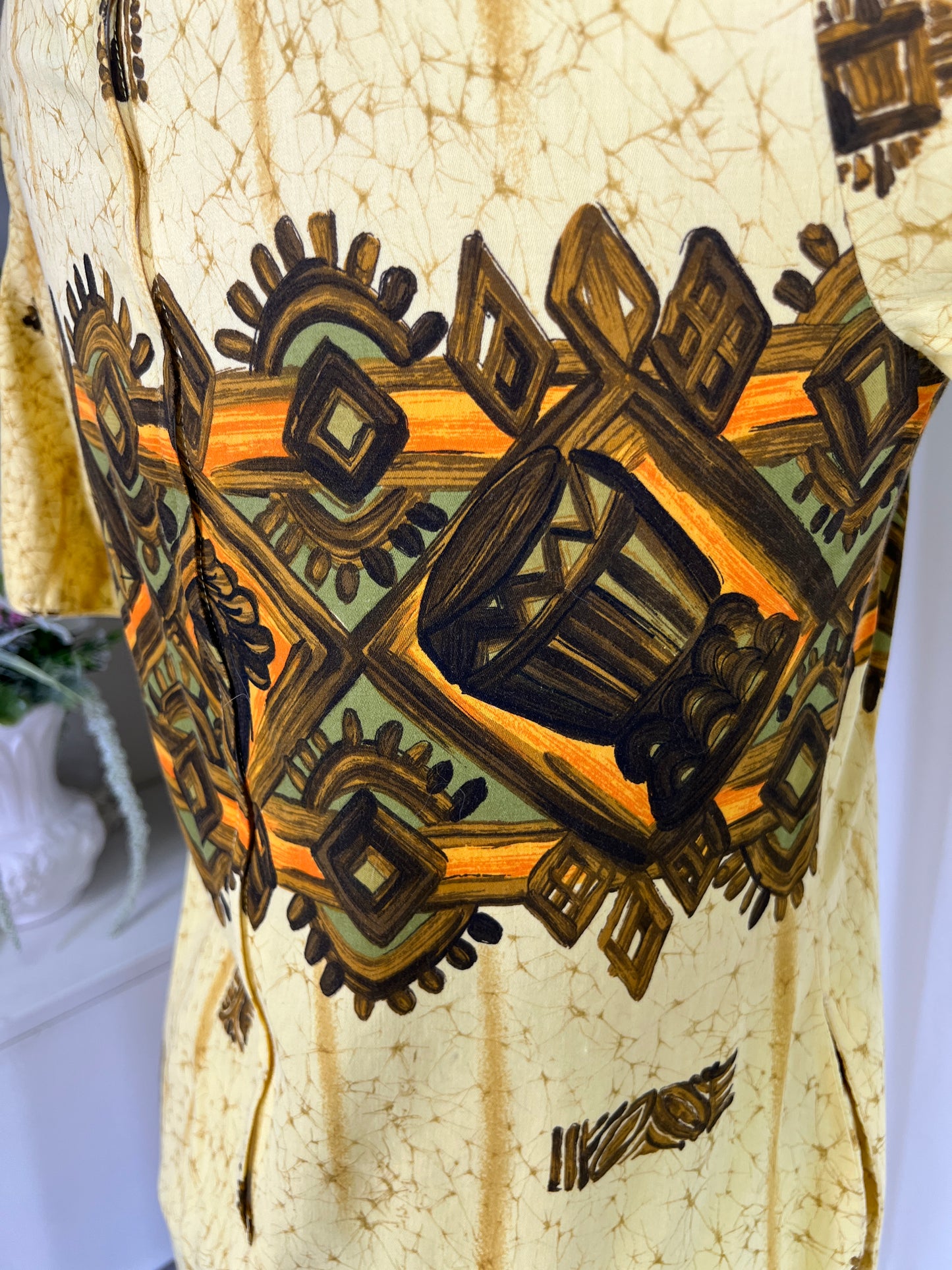 60s Yellow Reef Hawaiian Print Mini Dress