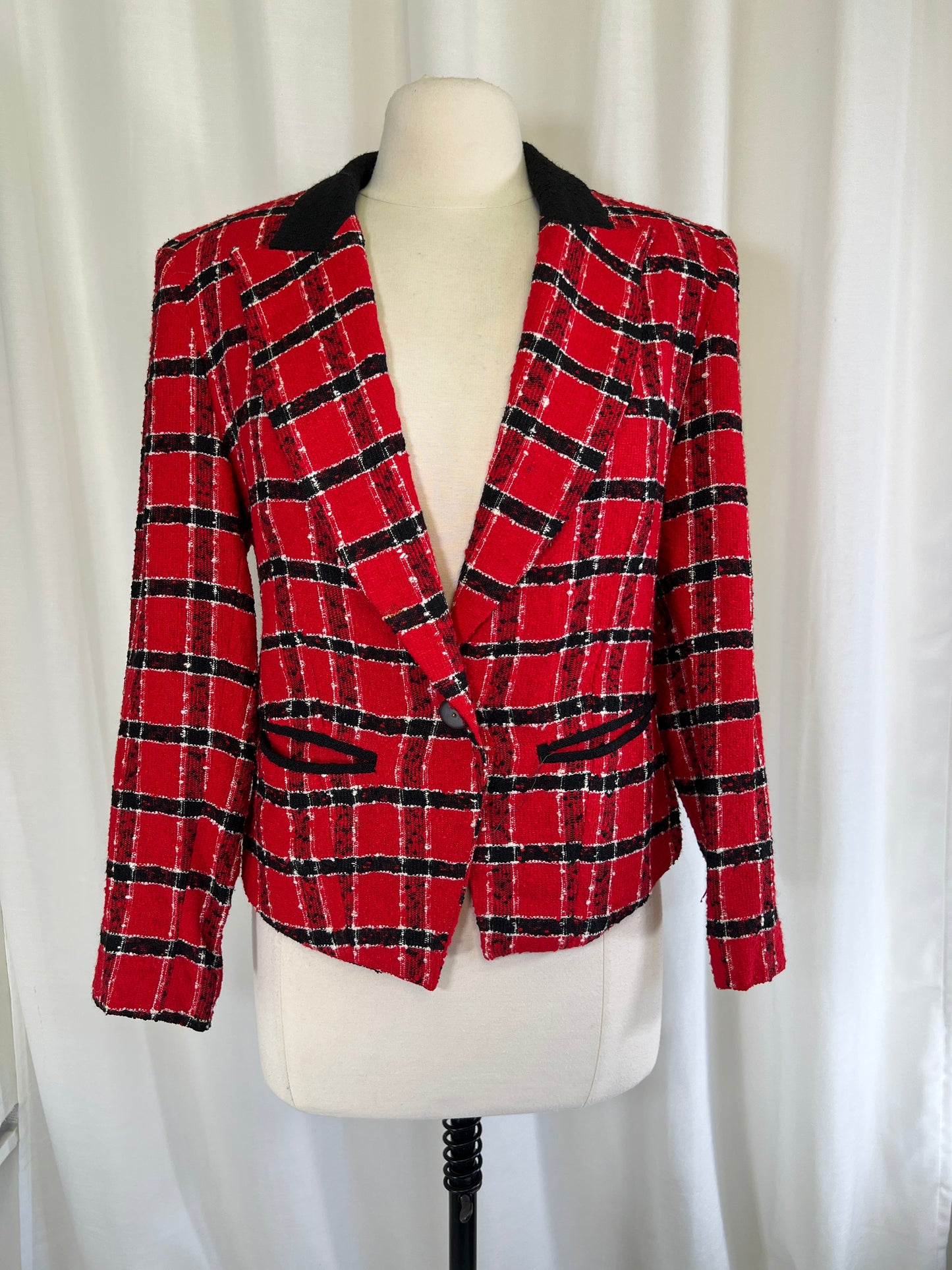 80s For Pete’s Sake Black and Red Plaid Blazer Jacket