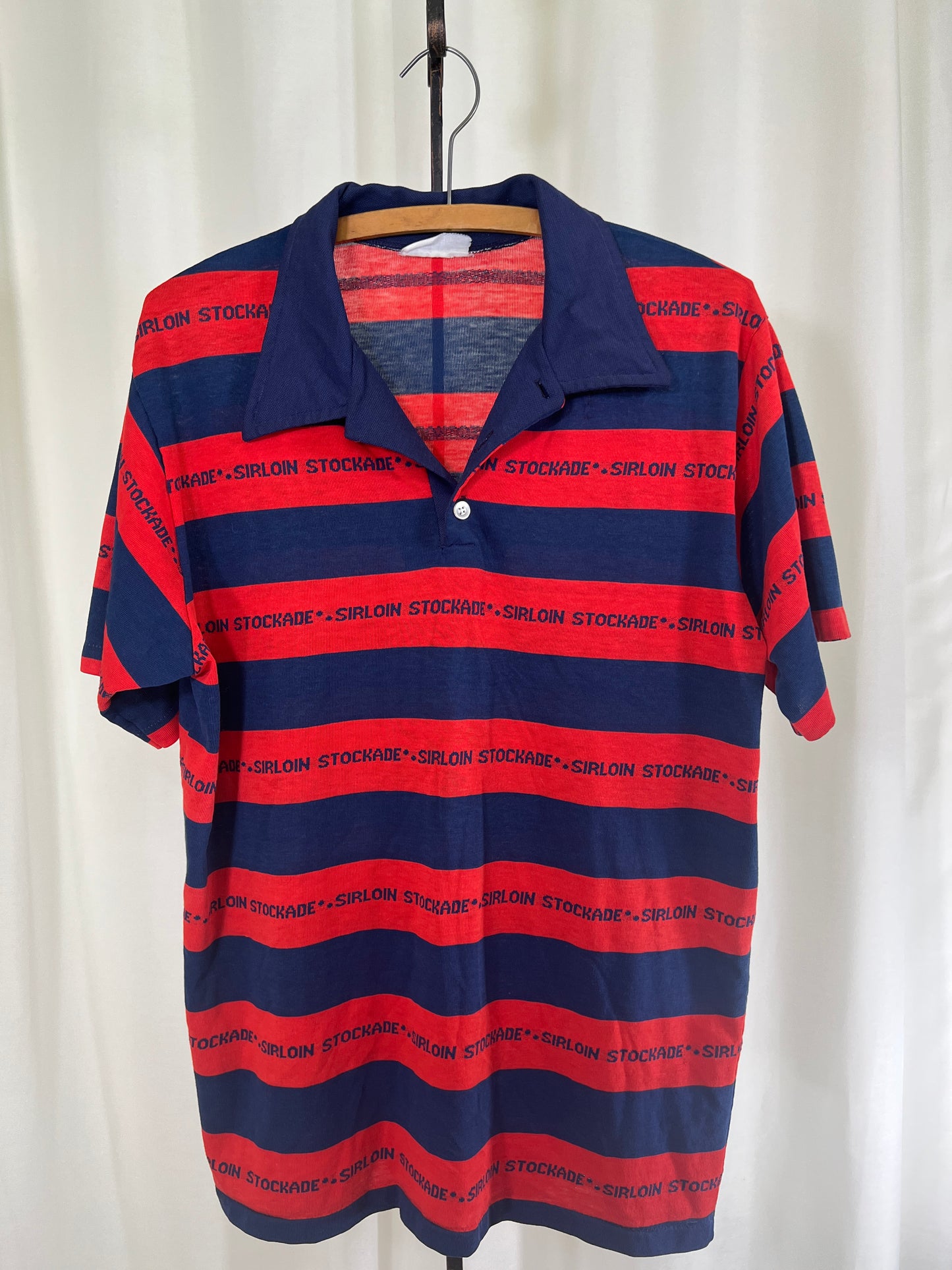 80s Sirloin Stockade Red and Blue Striped Polo