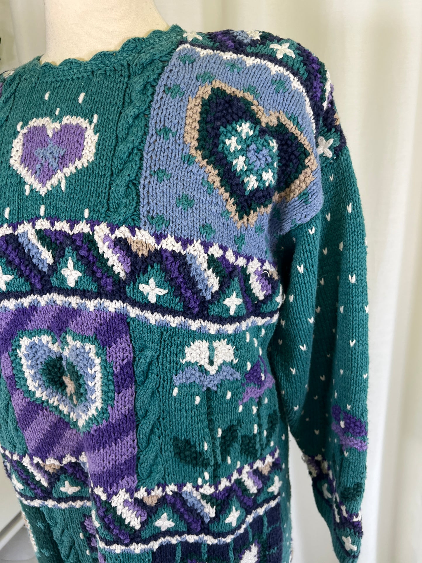 90s Northern Isles Purple and Green Heart Sweater