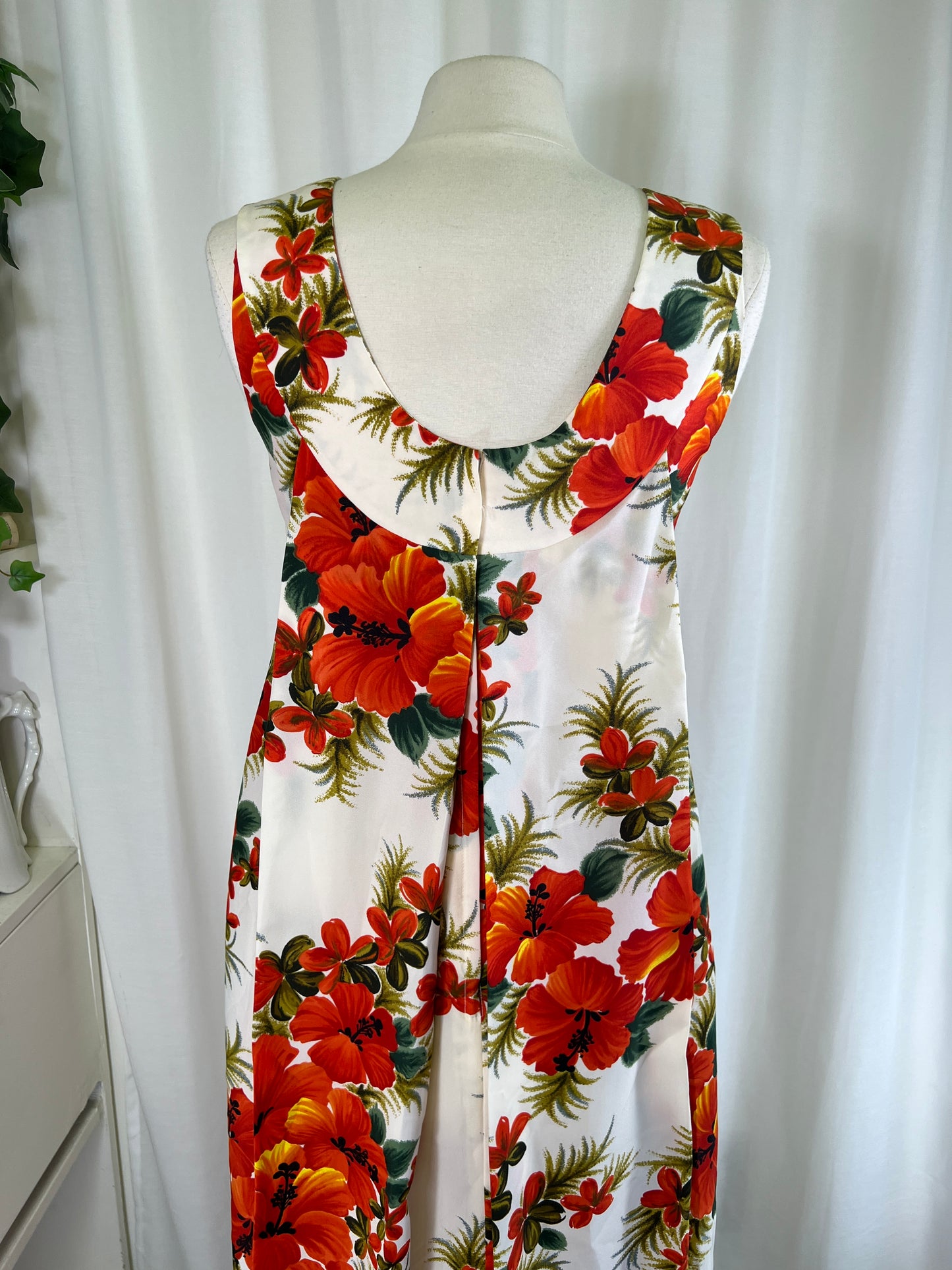 60s Darina Hawaiian Print Train Back Maxi Dress