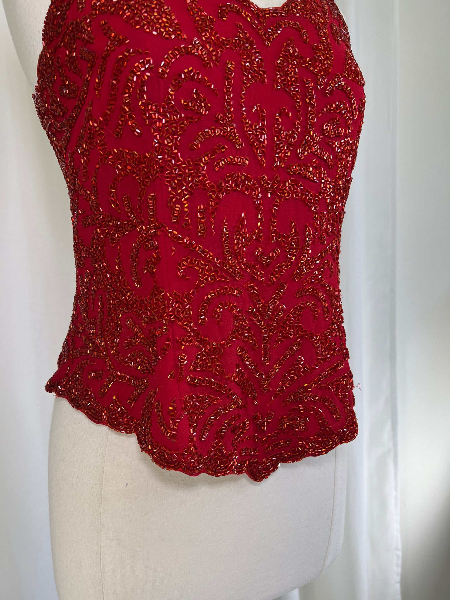 90s Y2K Red Beaded JKARA Tank Blouse