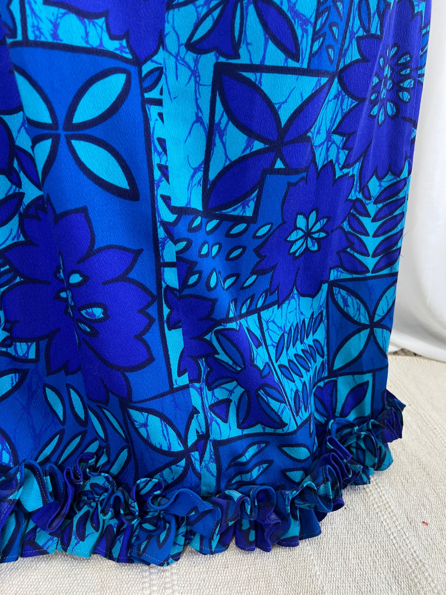 60s Blue Hawaiian Print Dress