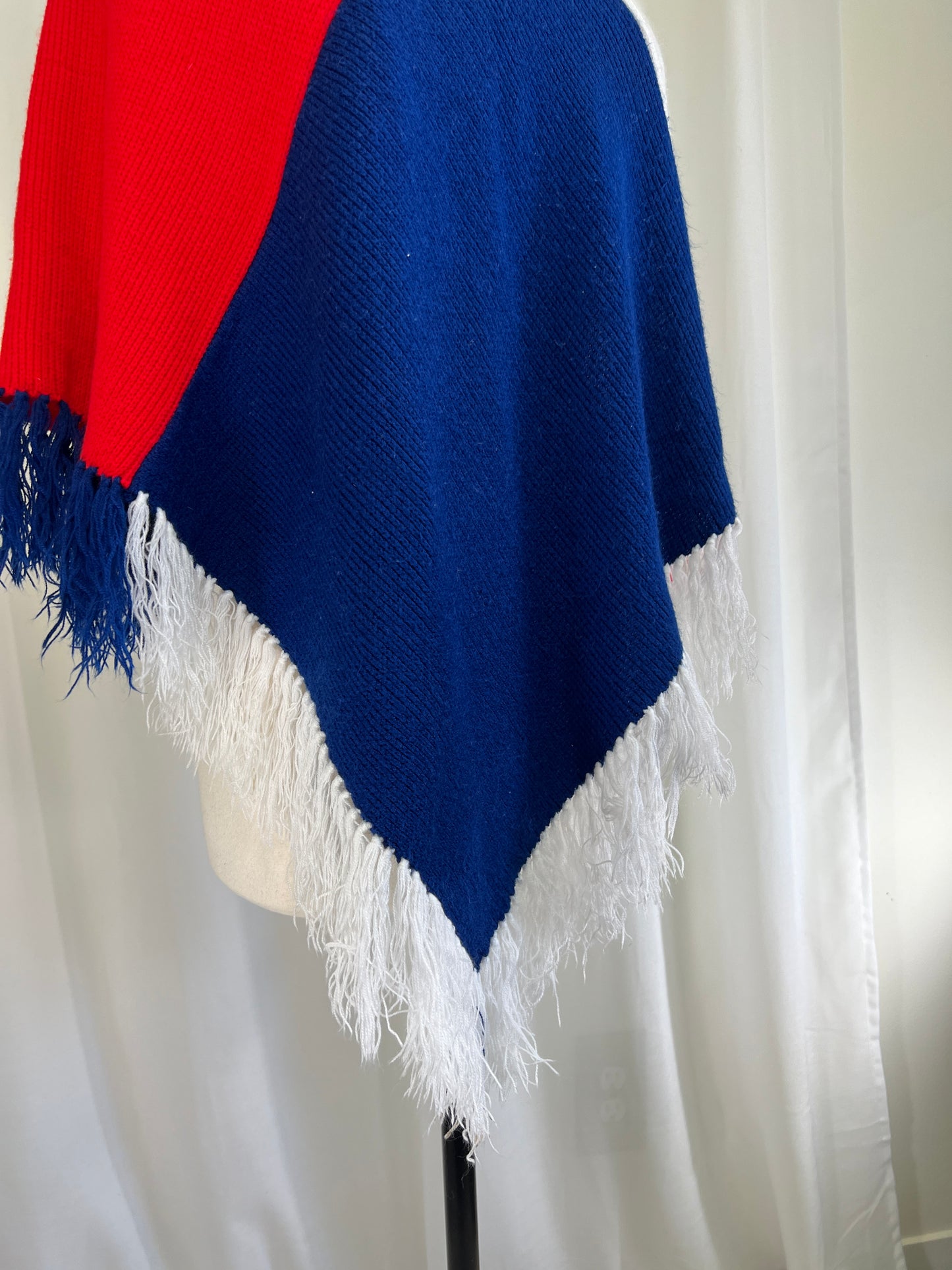 70s Fine Import Red White and Blue Fringed Poncho