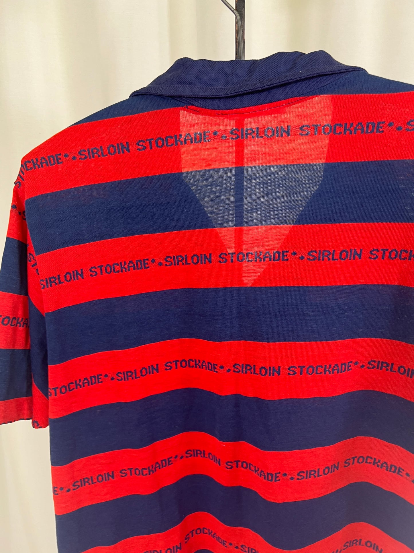 80s Sirloin Stockade Red and Blue Striped Polo