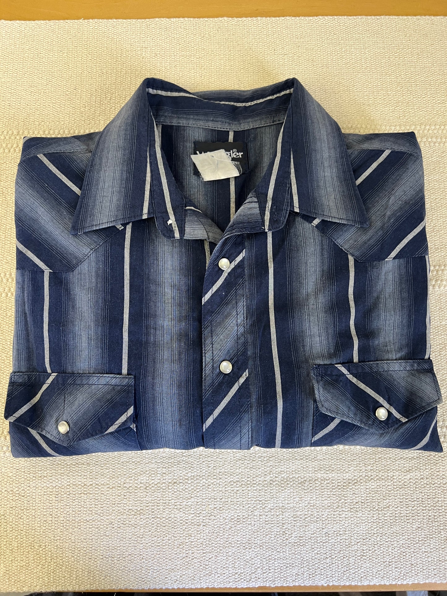 80s Wrangler Blue Striped Pearl Snap Shirt