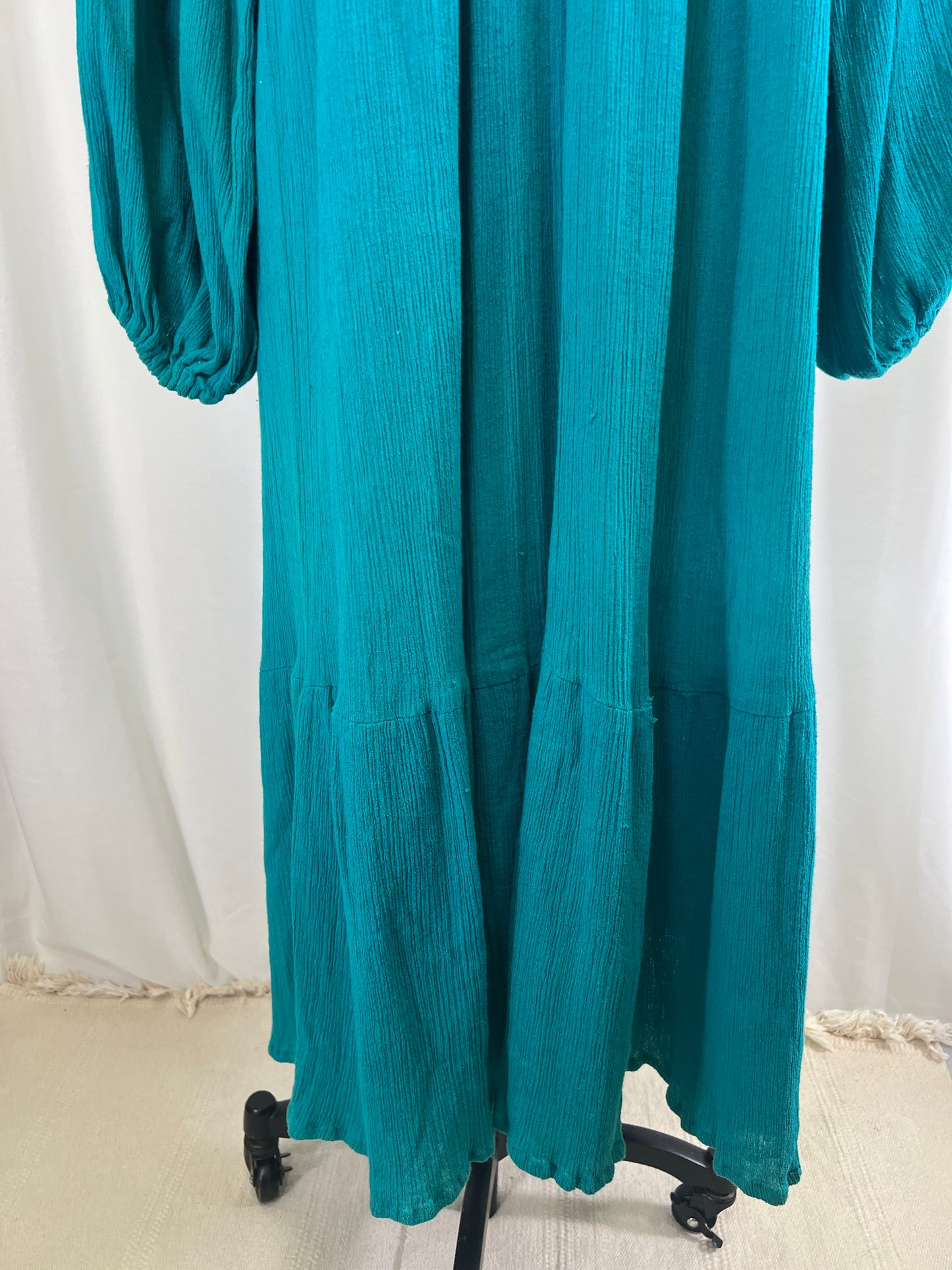 70s Teal Bila Crochet Top Cotton Gauze Maxi Dress