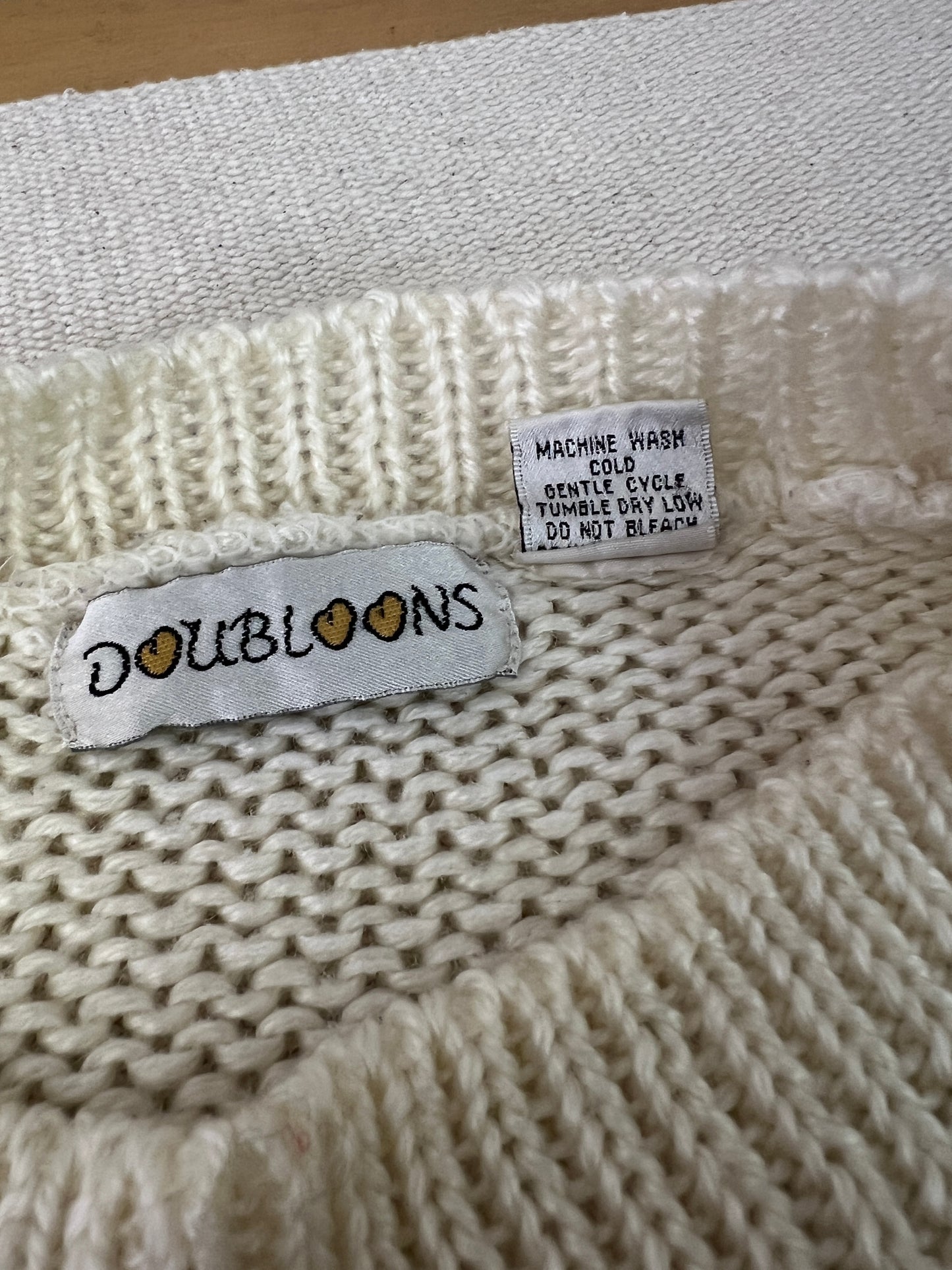 90s Doubloons Football Teddybear Knit Cream Sweater