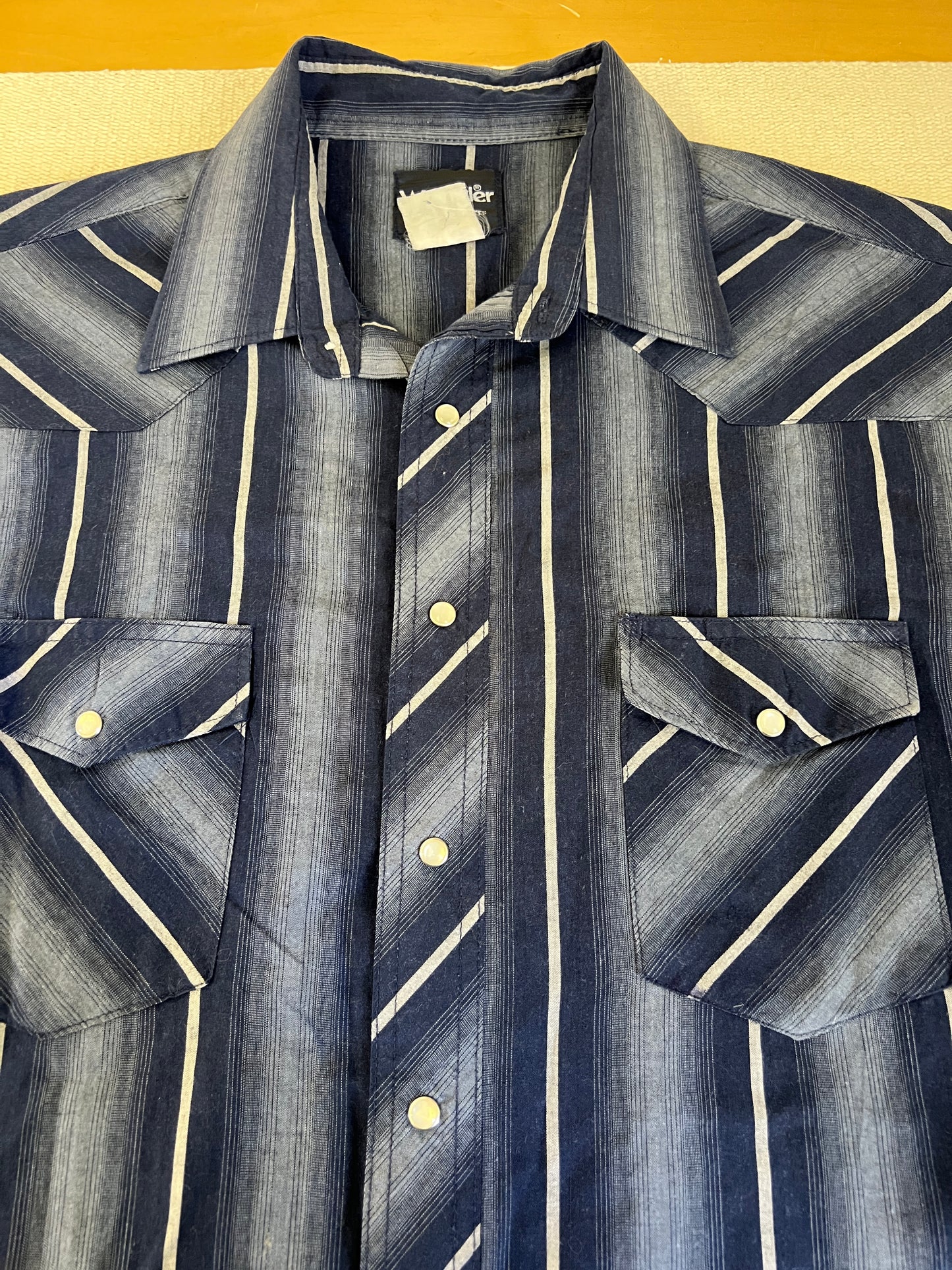 80s Wrangler Blue Striped Pearl Snap Shirt