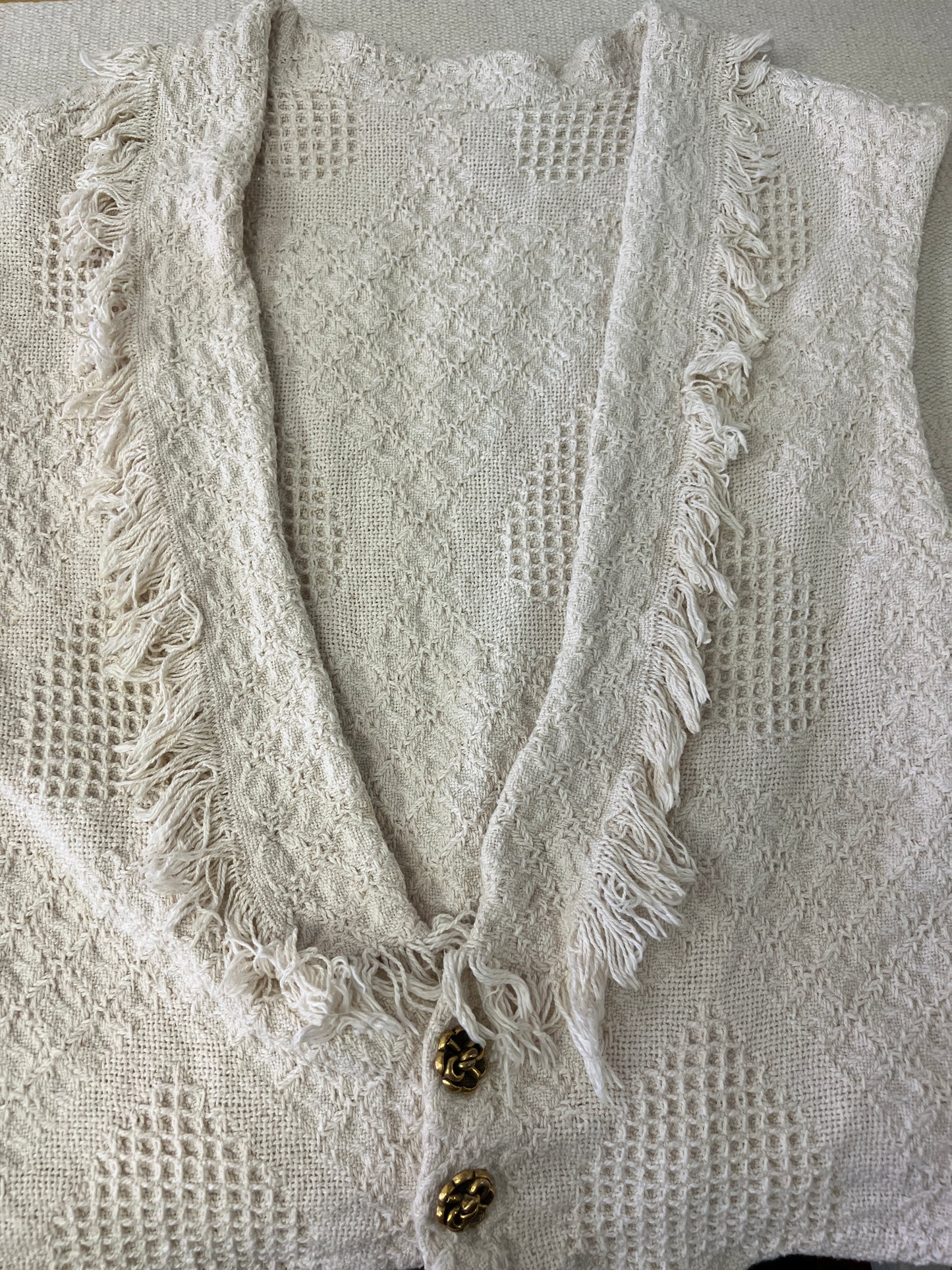 90s Fringed White Tapestry Vest