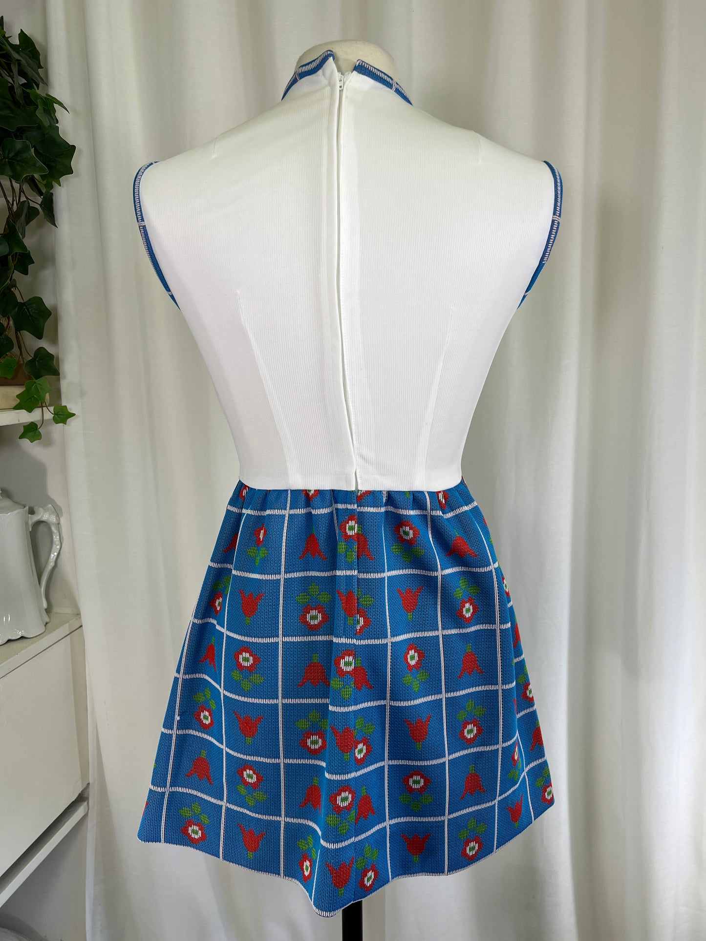 60s Red White and Blue Floral Mini Dress