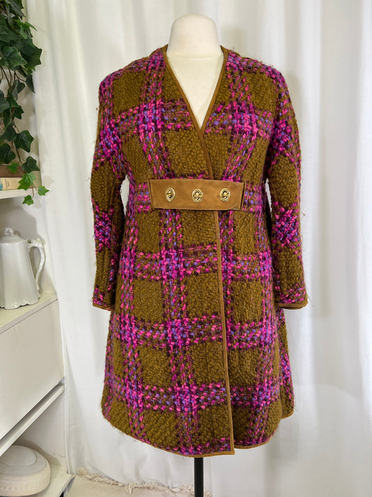 60s Sills Bonnie Cashin Pink and Green Toggle Closure Tweed Mod Jacket