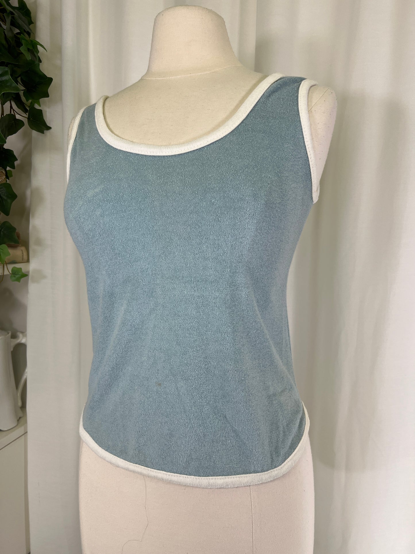 80s Blue and White Terrycloth Tank Top