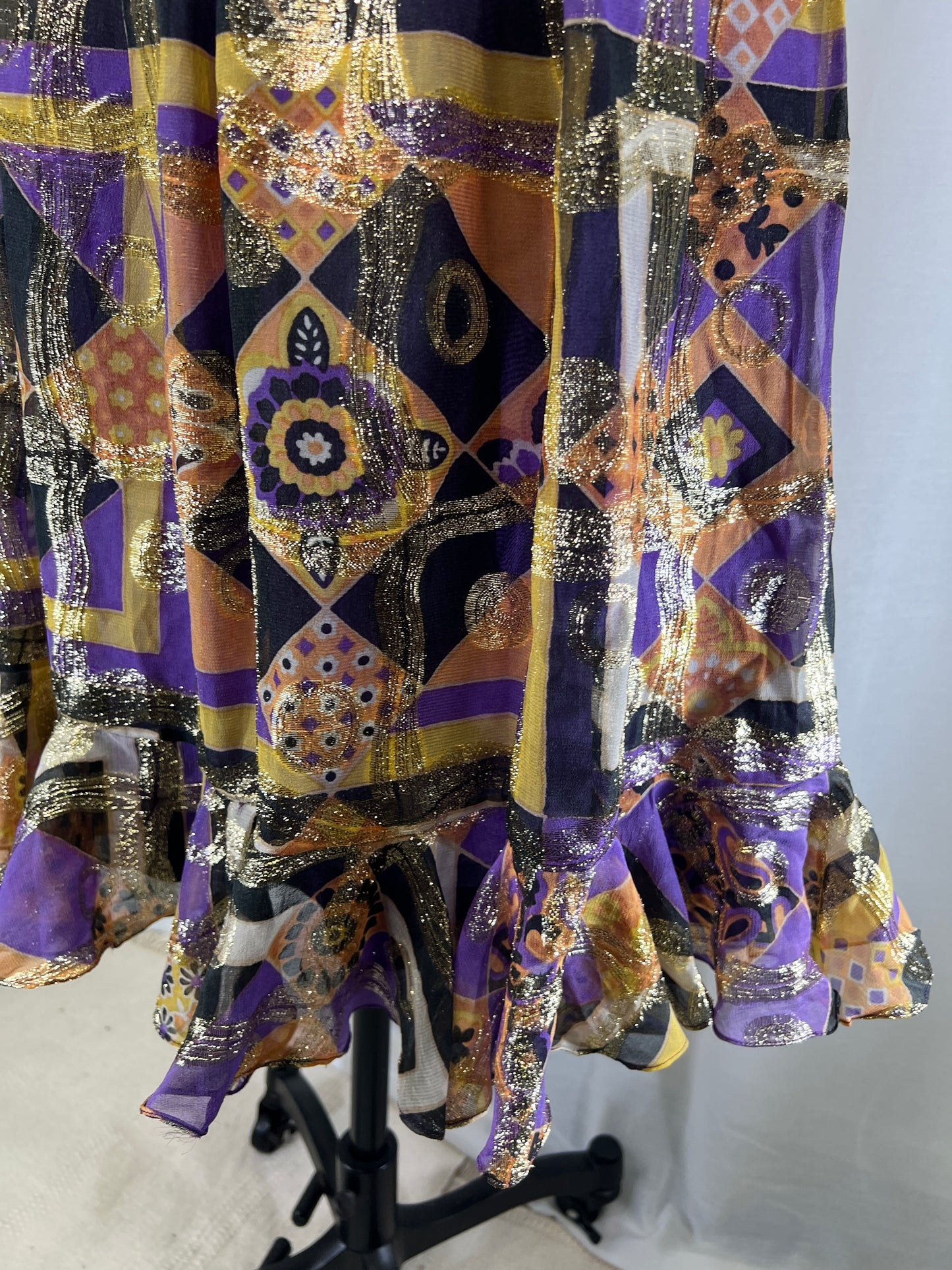 60's Malcom Starr Gold and Purple Psychedelic Lamé Mini Dress