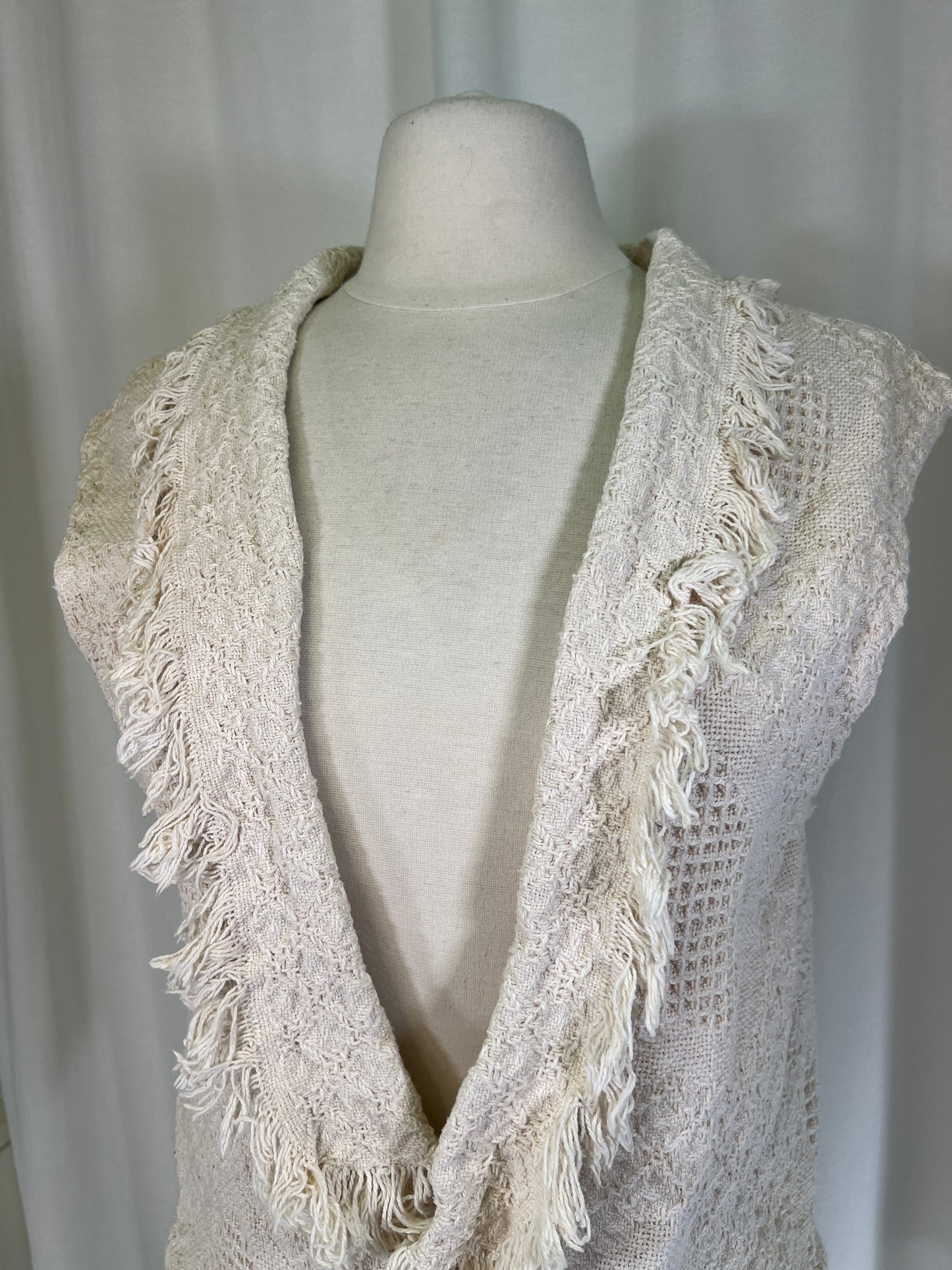 90s Fringed White Tapestry Vest