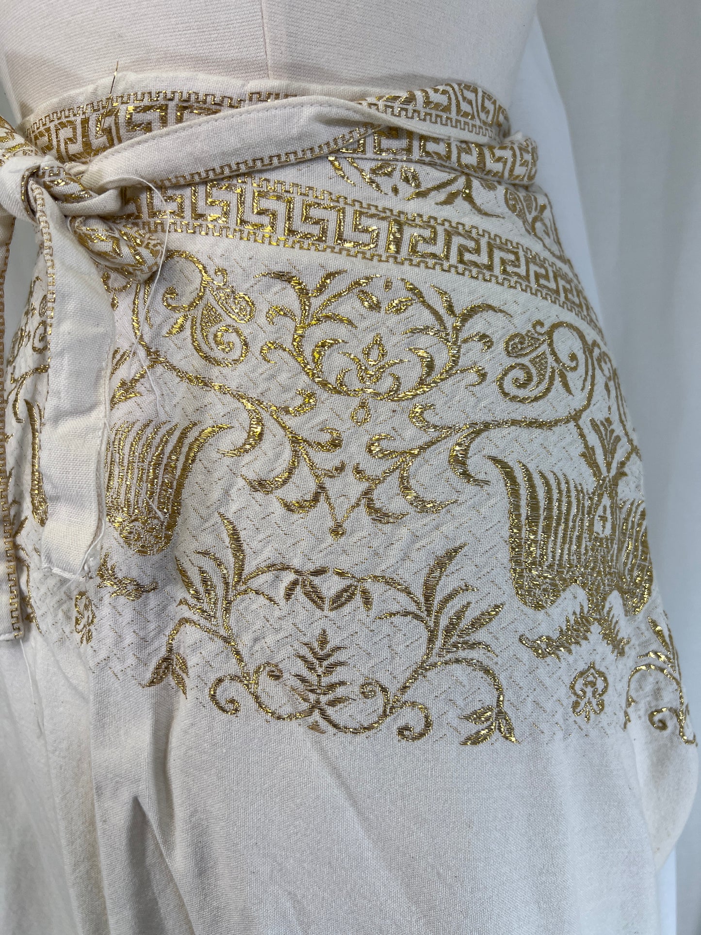 70s Greek Gold Lamé Patterned Wrap Skirt