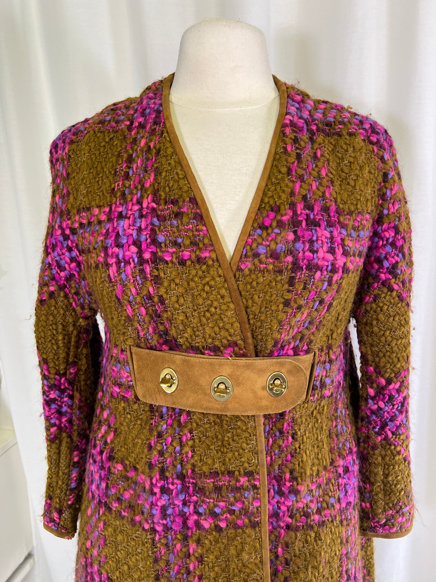 60s Sills Bonnie Cashin Pink and Green Toggle Closure Tweed Mod Jacket