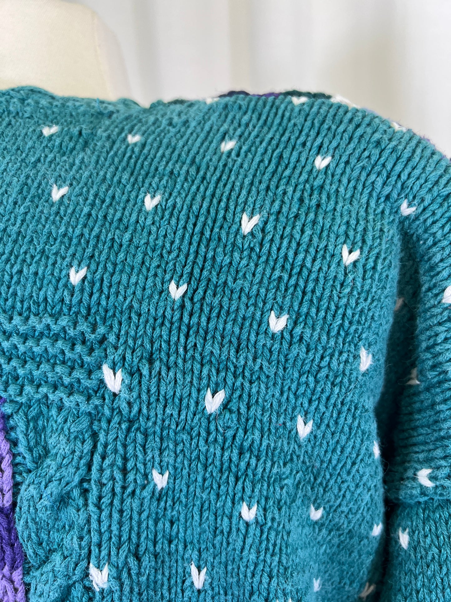 90s Northern Isles Purple and Green Heart Sweater