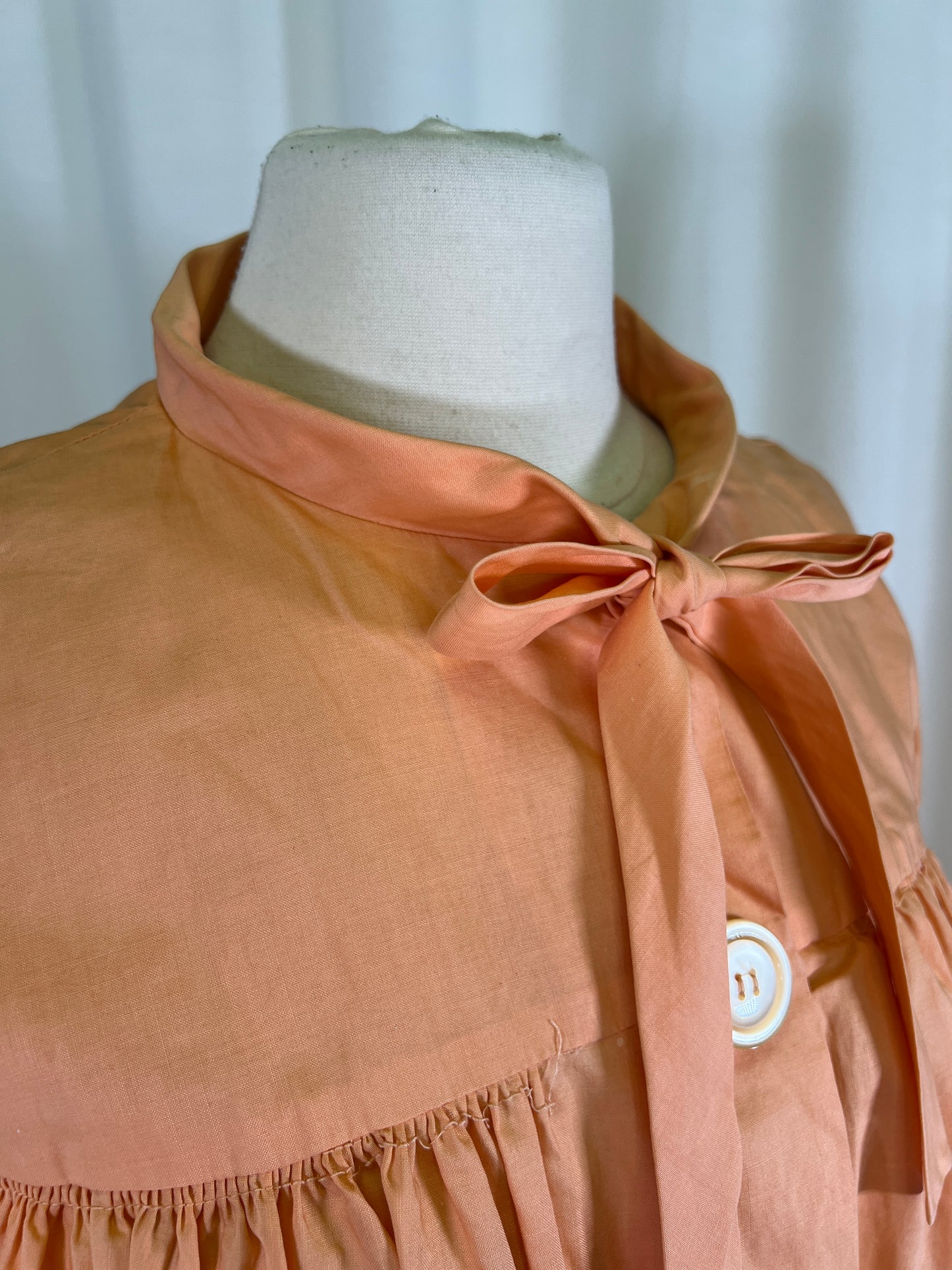 60s Leslie Palmer Peach Pussy Bow Smock Dress