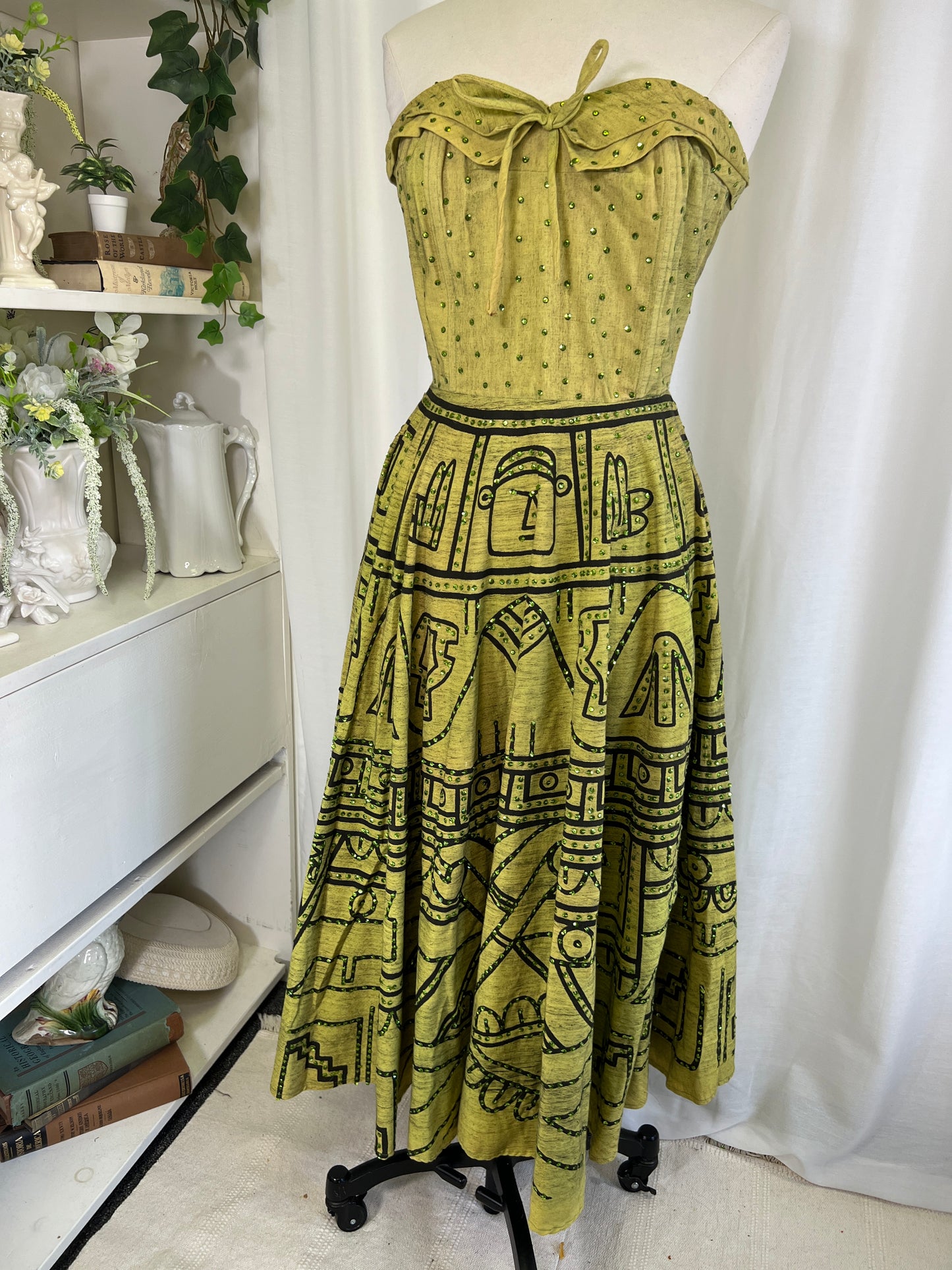 50s Green Sequined Mexican Souvenir Dress