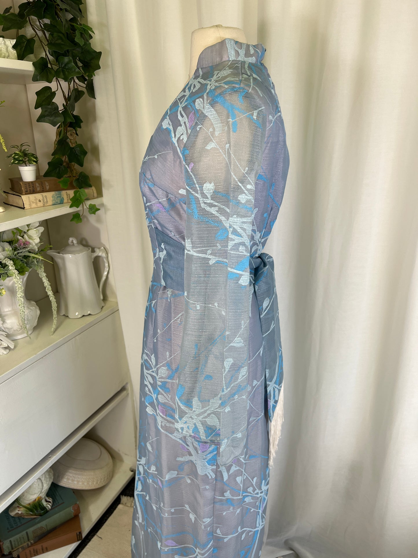 70s Alfred Shaheen Blue Abstract Kimono Dress