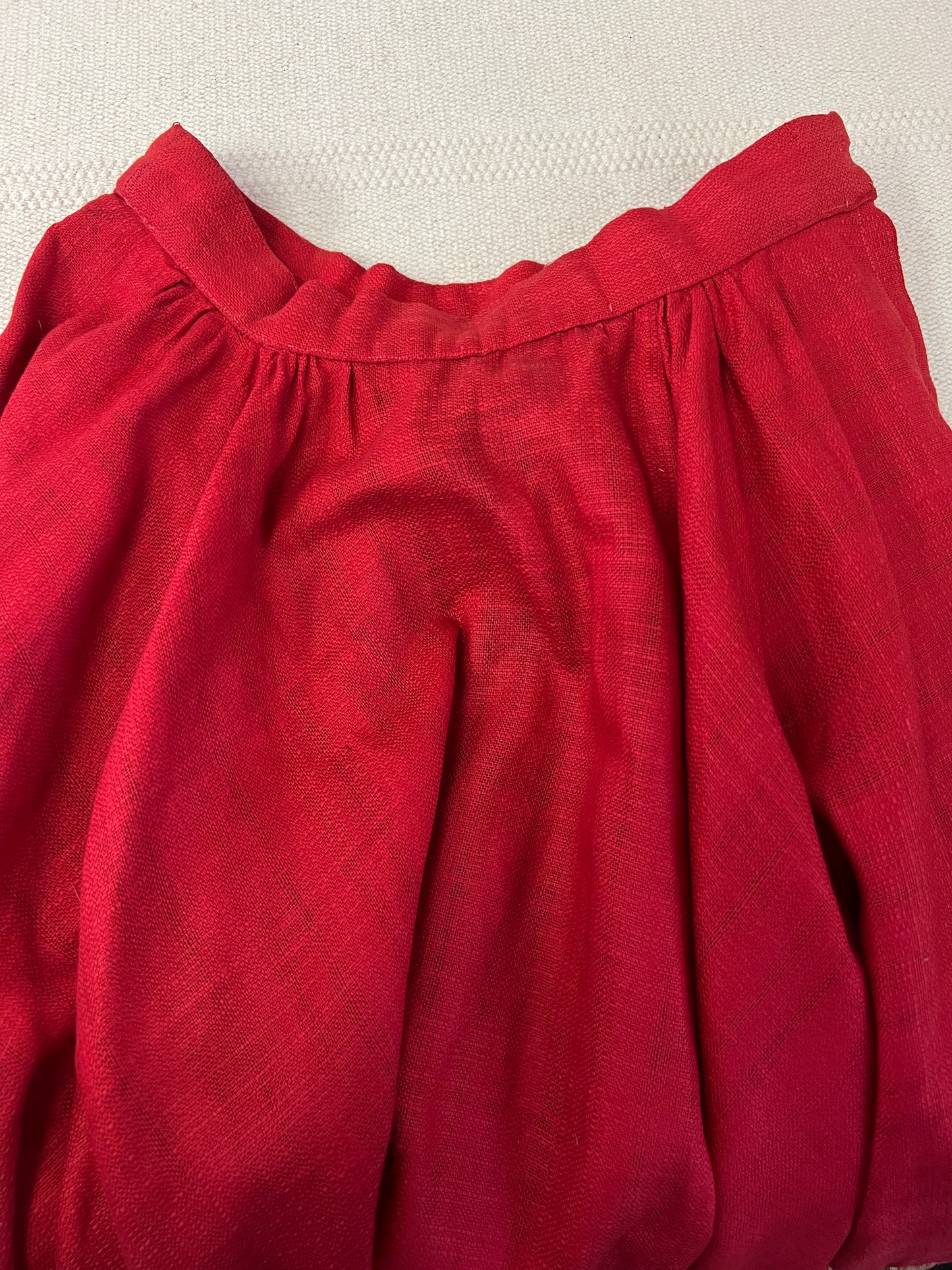 50s Red Mexican Souvenir Raffia Floral Embroidered Circle Skirt