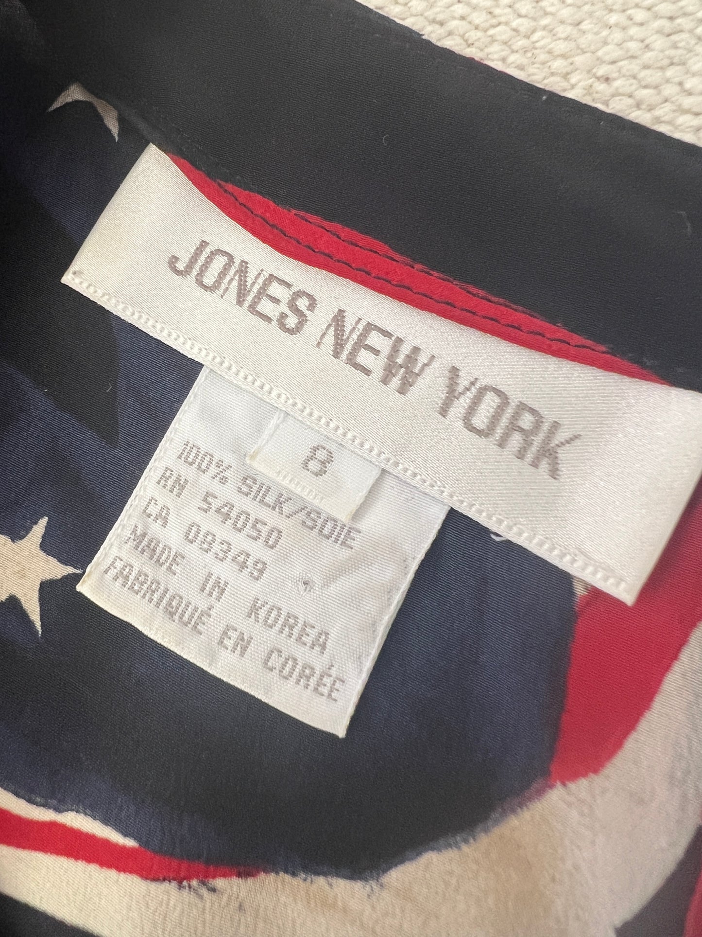 90s Jones New York Flag Print Silk Blouse