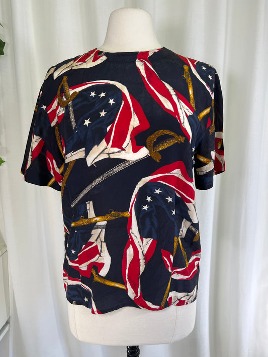 90s Jones New York Flag Print Silk Blouse