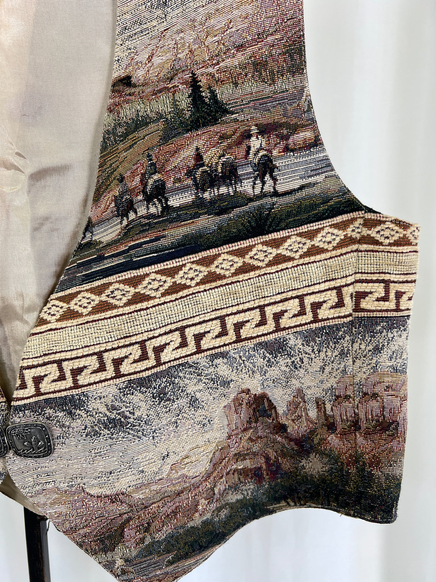 90s Aurora Western Scene Tapestry Vest Waistcoat