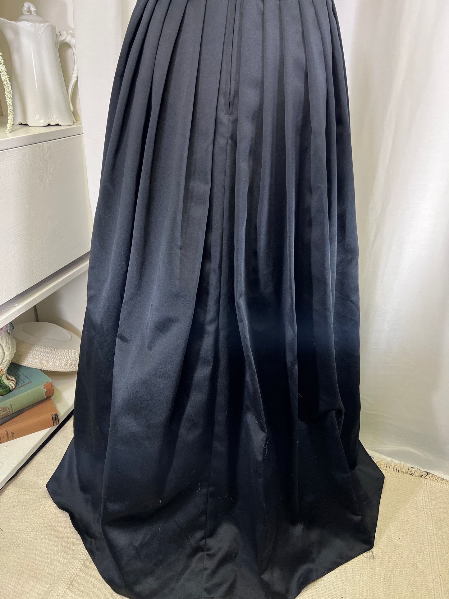 80s Splendiferous Black High Neck Low Back Pleated Maxi Gown