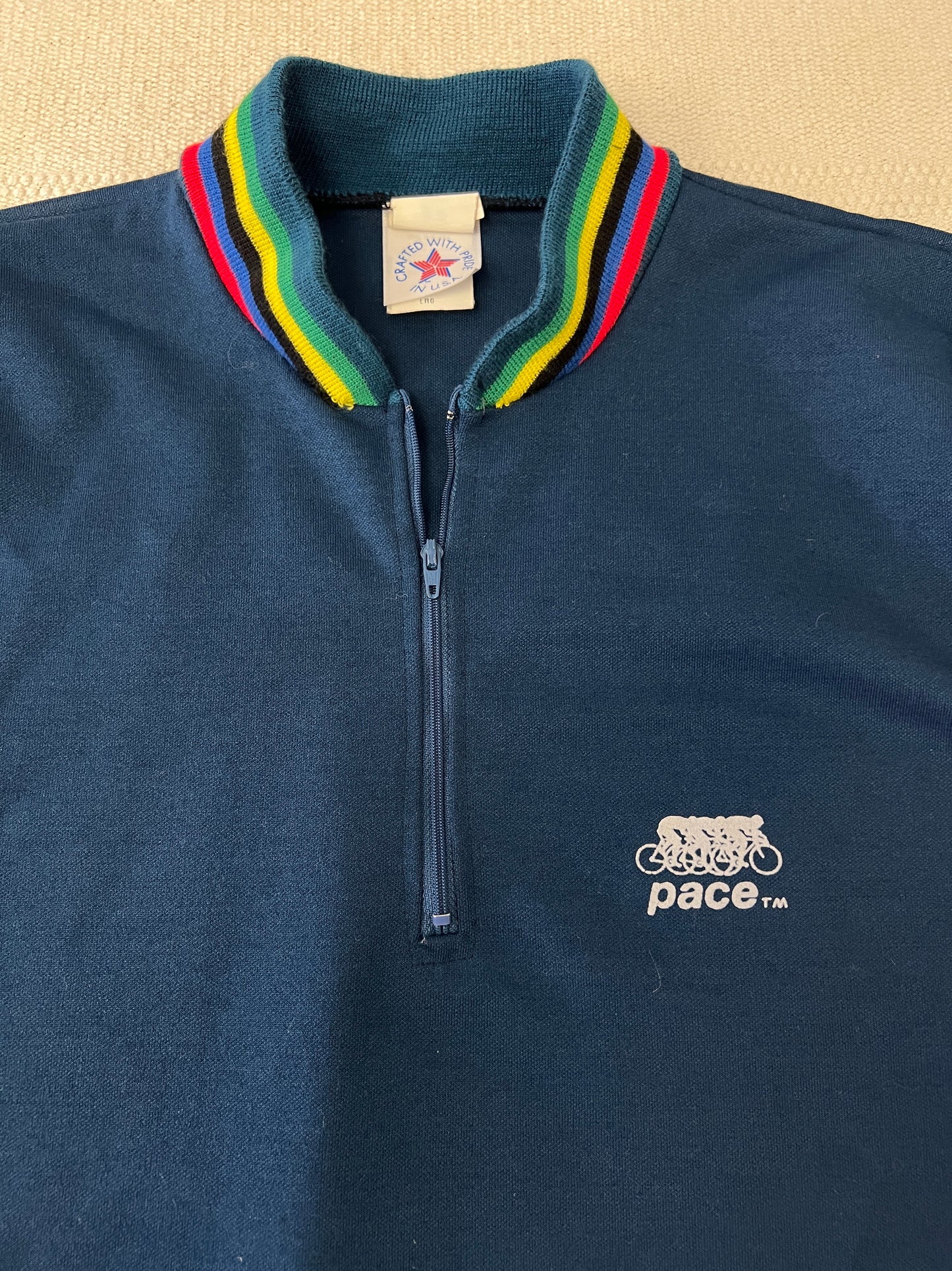 80s Pace Rainbow Trimmed Wool Blend Cycle Sweater