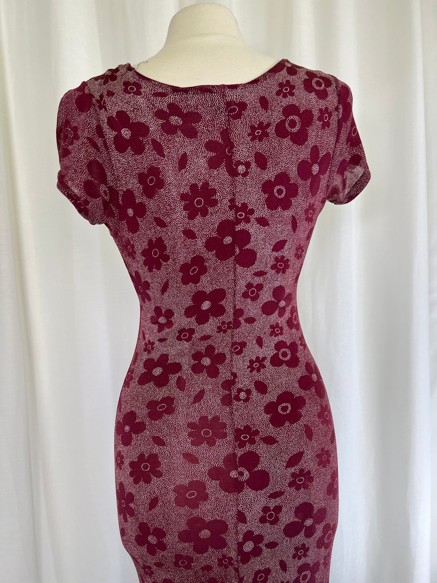 90s Timing Slinky Maroon Floral Daisy Dress