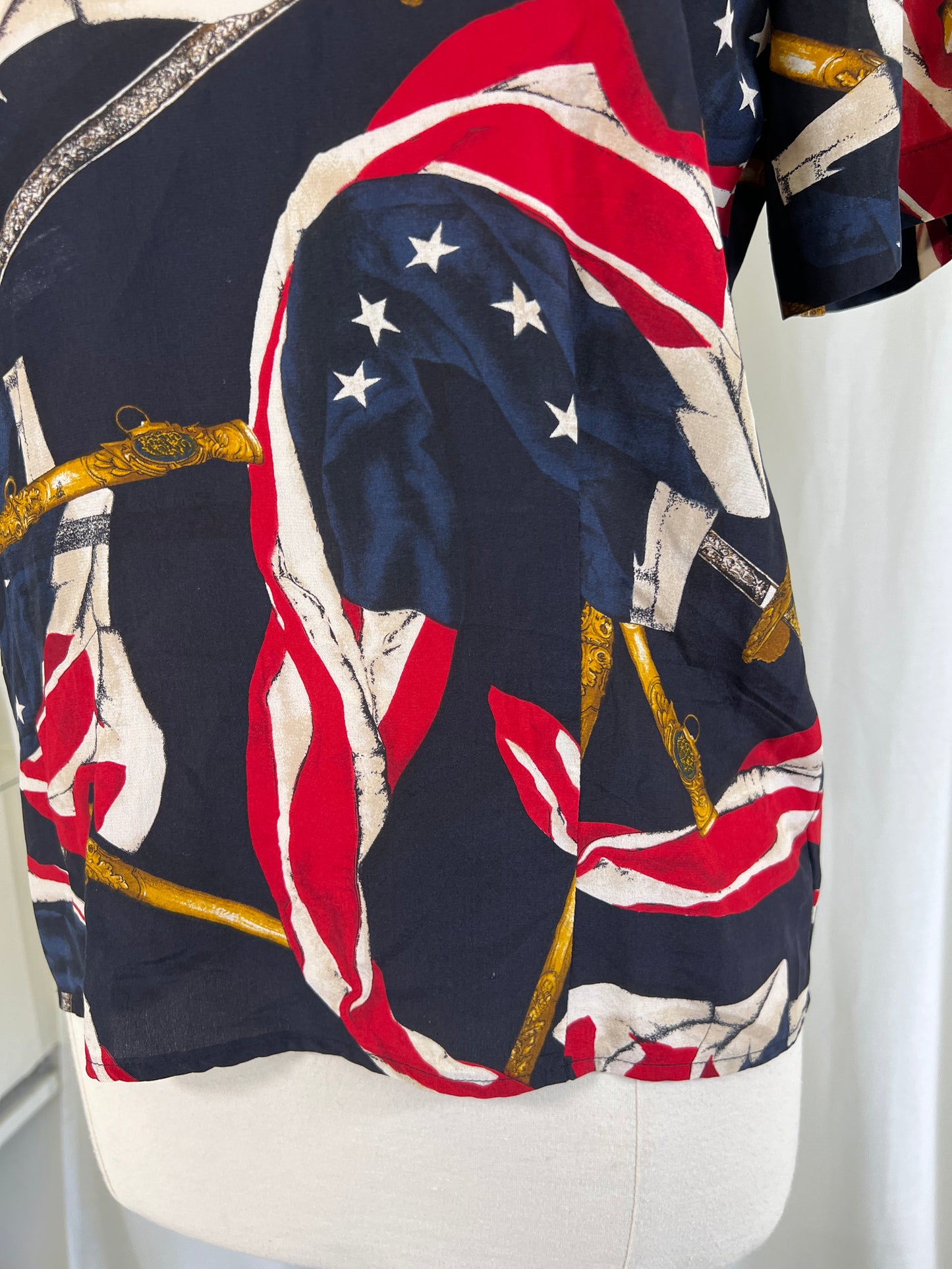 90s Jones New York Flag Print Silk Blouse