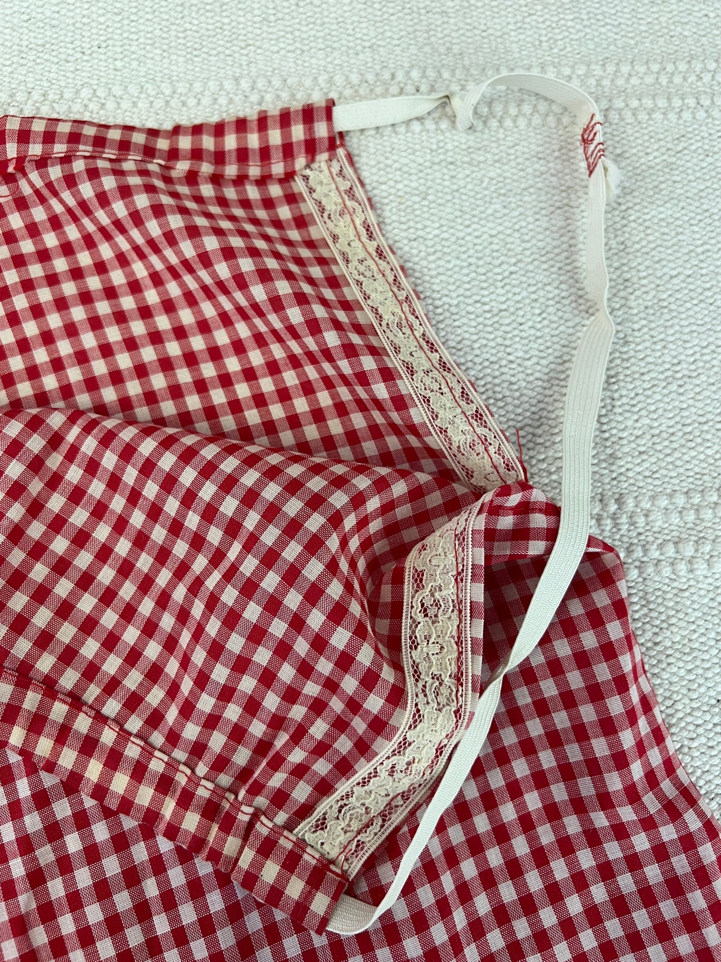 70s Red Gingham and Bows Maxi Skirt