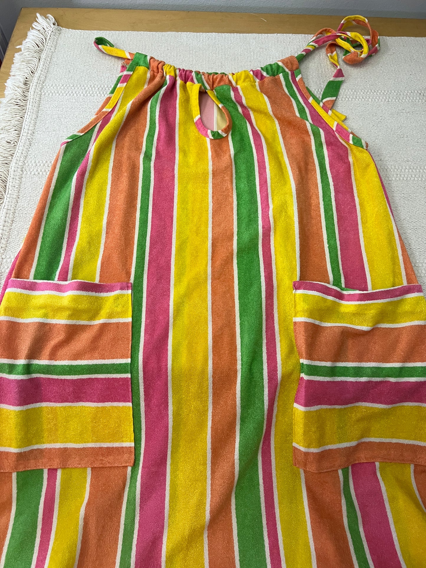 70s Terry Cloth Style Rainbow Candy Striped Maxi Dress