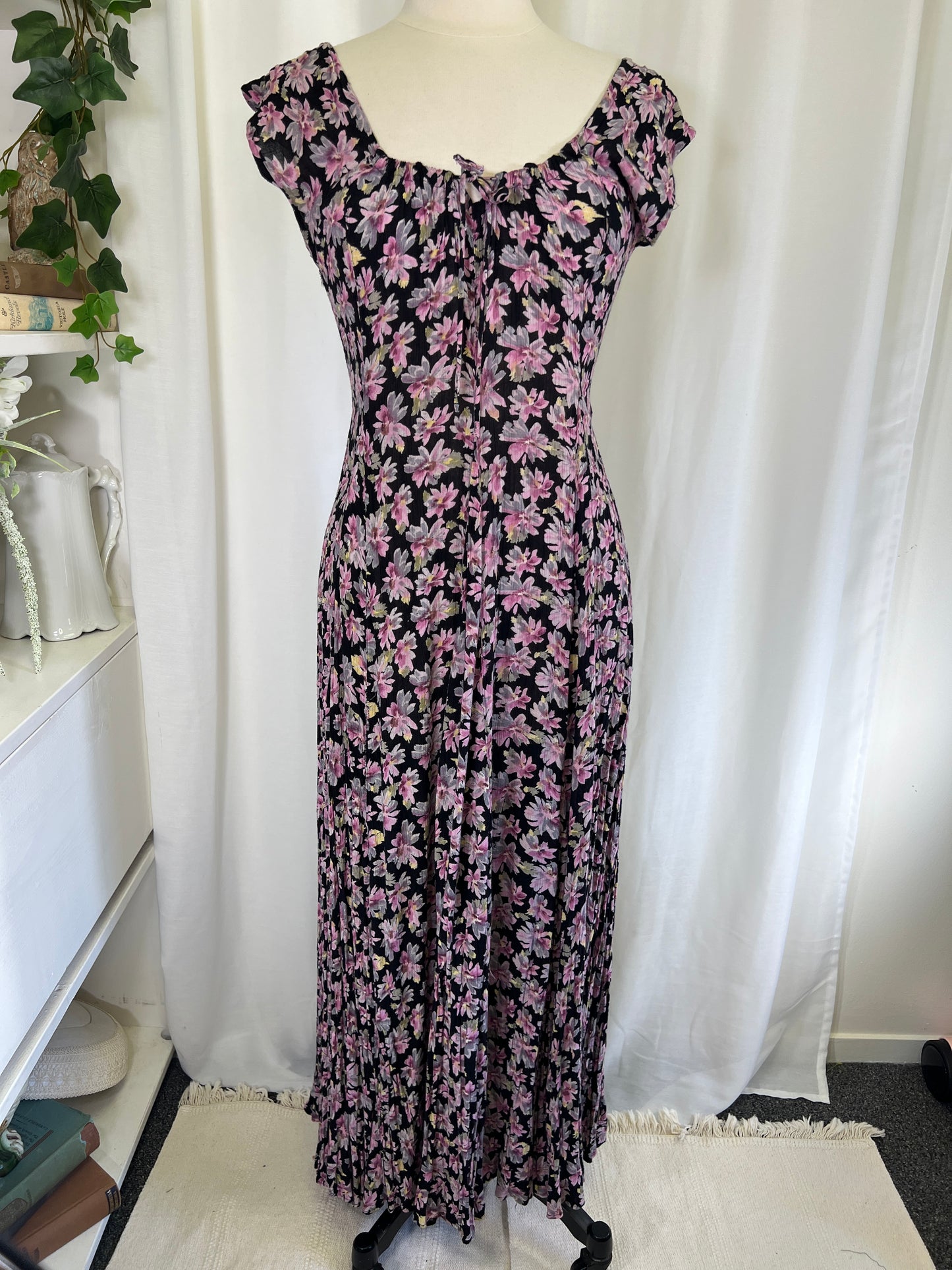 90s Starina Floral Rayon Print Maxi Dress