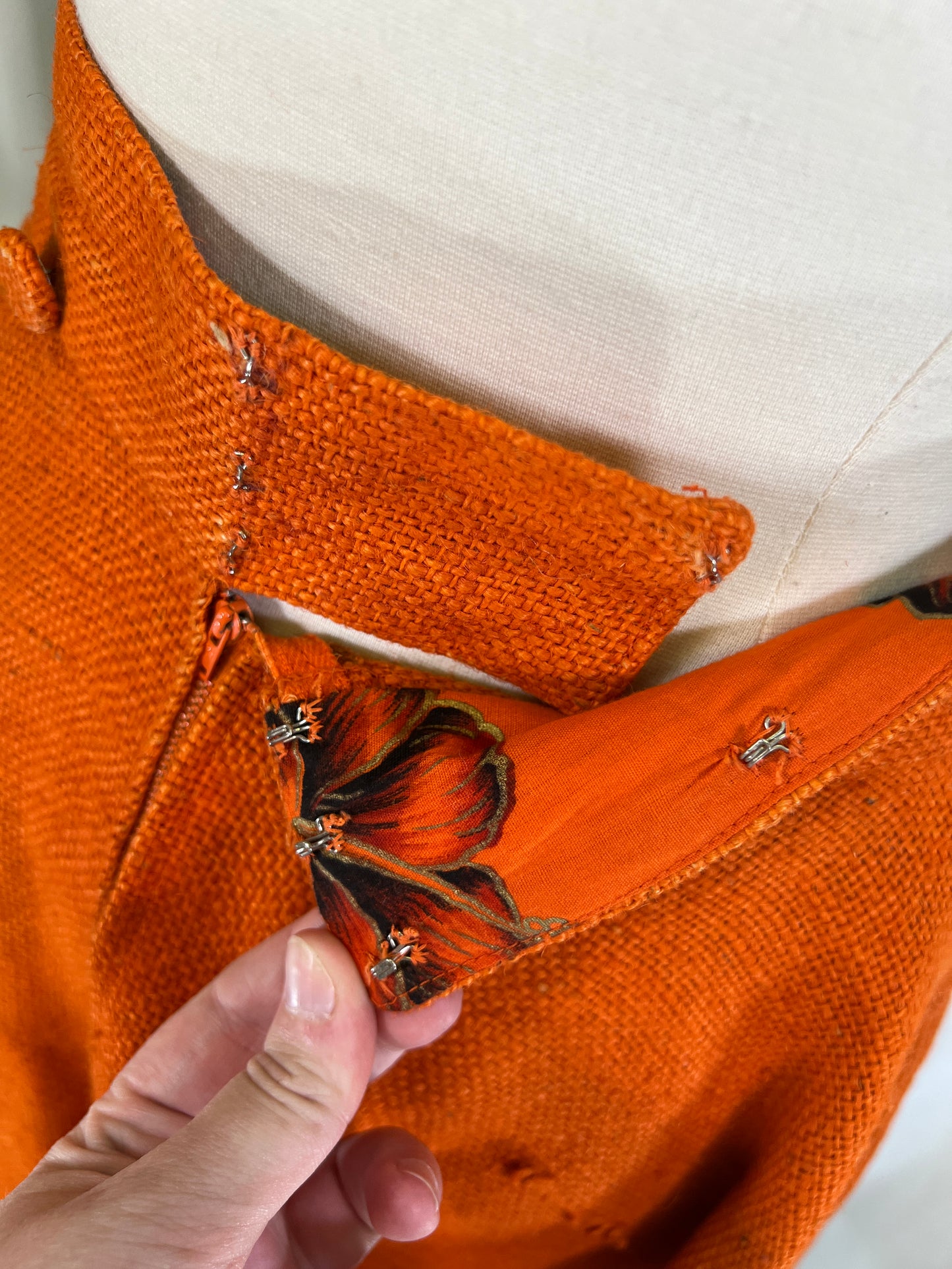 50s Orange Burlap Full Circle Skirt