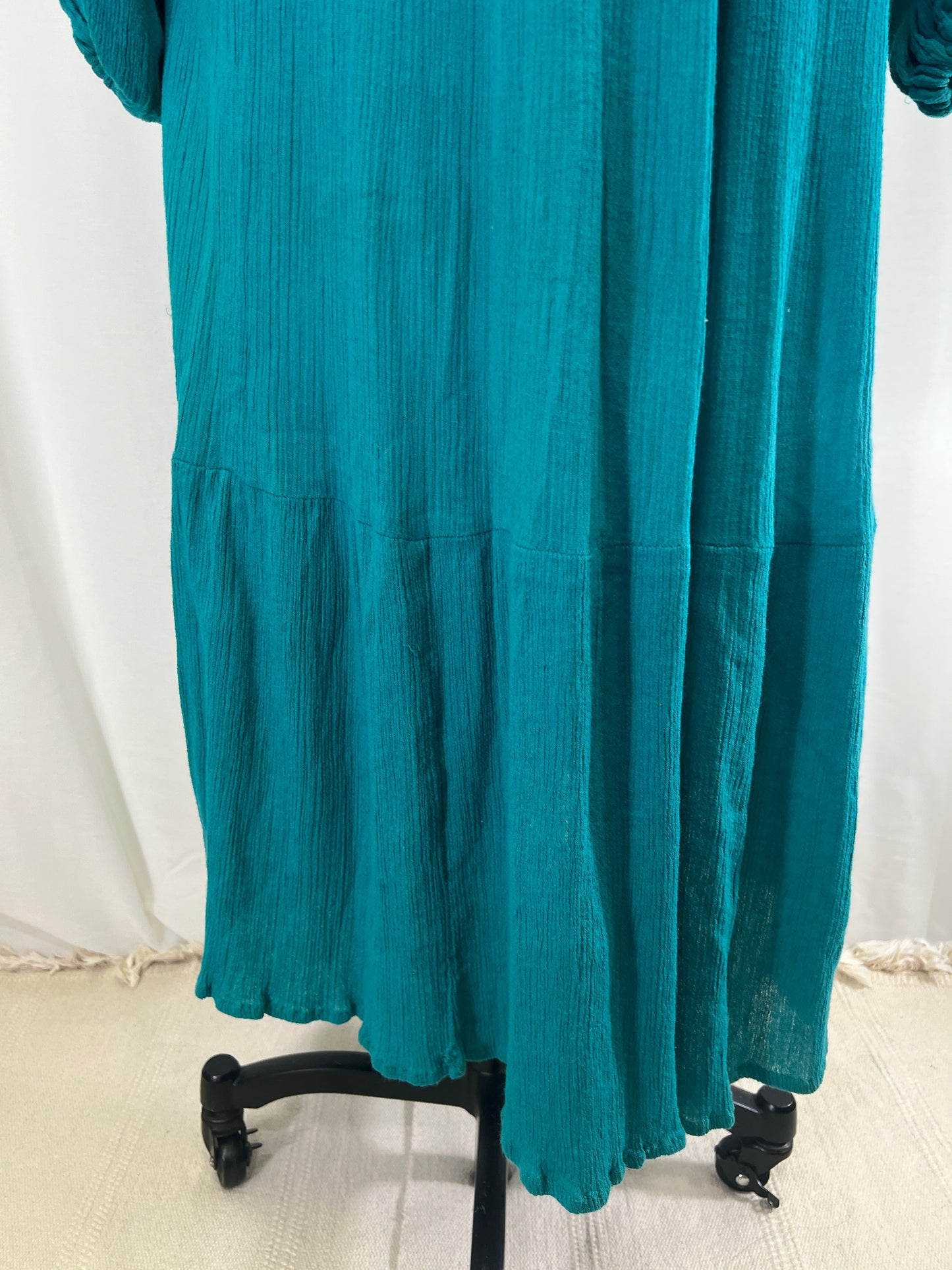 70s Teal Bila Crochet Top Cotton Gauze Maxi Dress