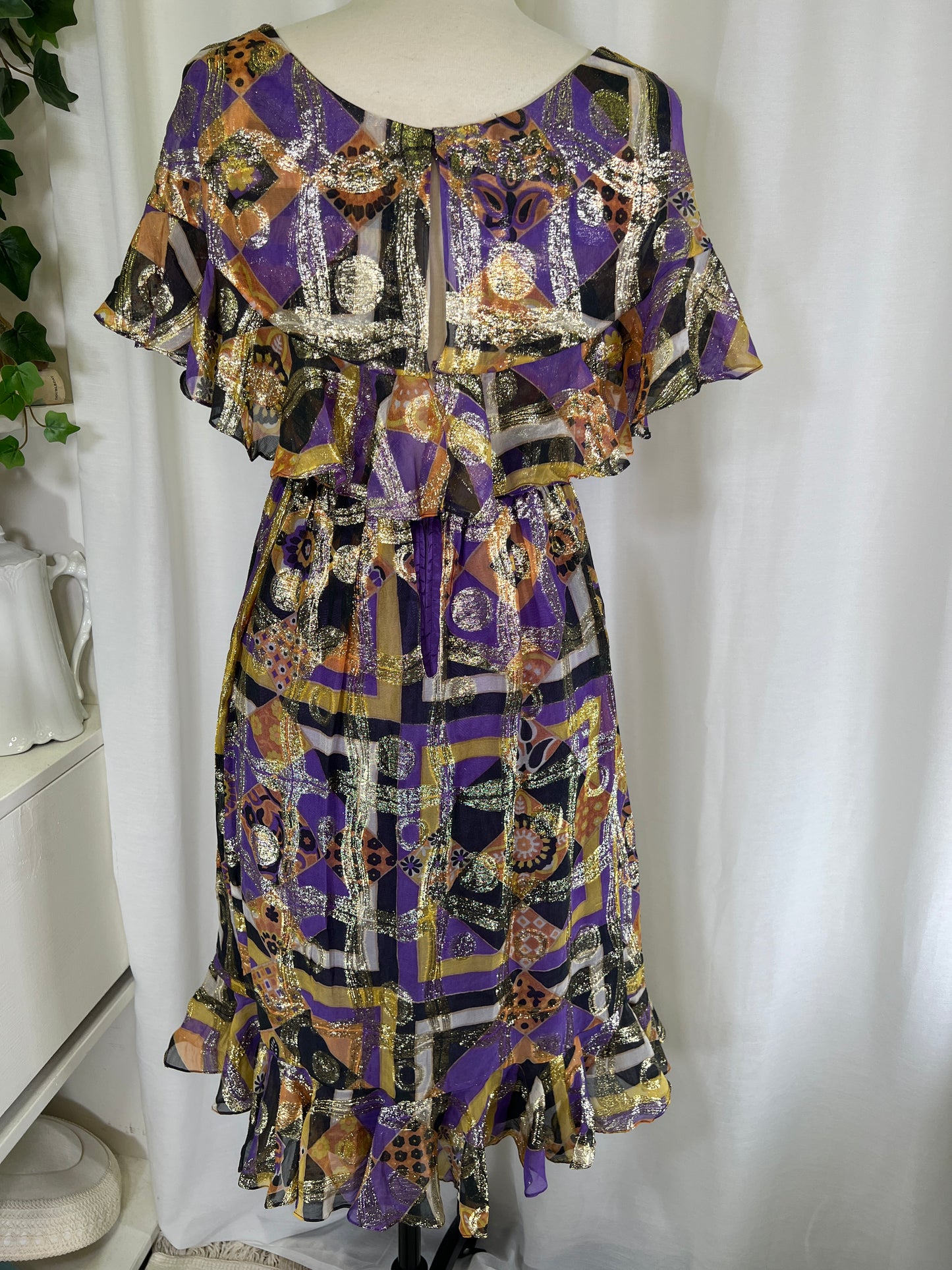 60's Malcom Starr Gold and Purple Psychedelic Lamé Mini Dress