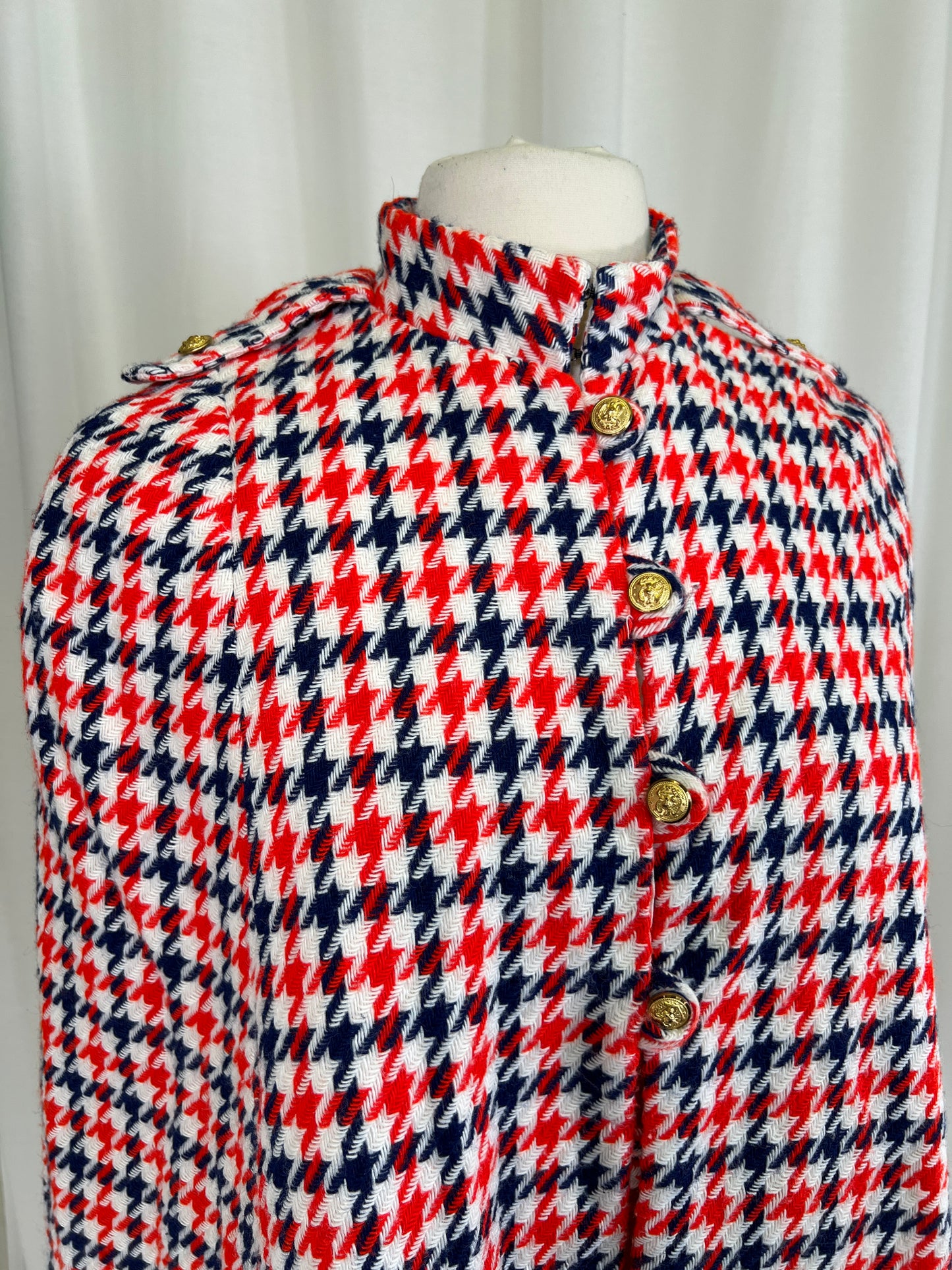 60s Red White and Blue Houndstooth Mod Cape