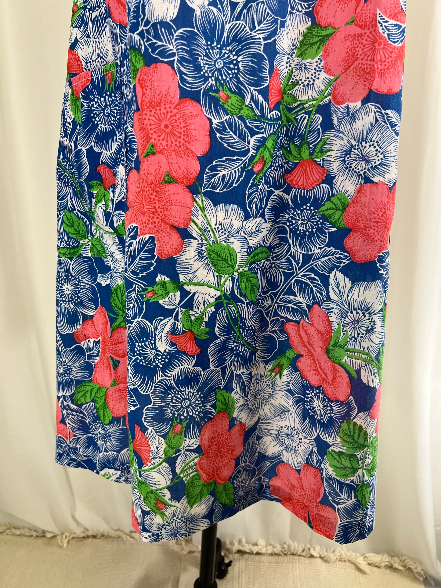 70s Blue and Pink Floral Mini House Dress