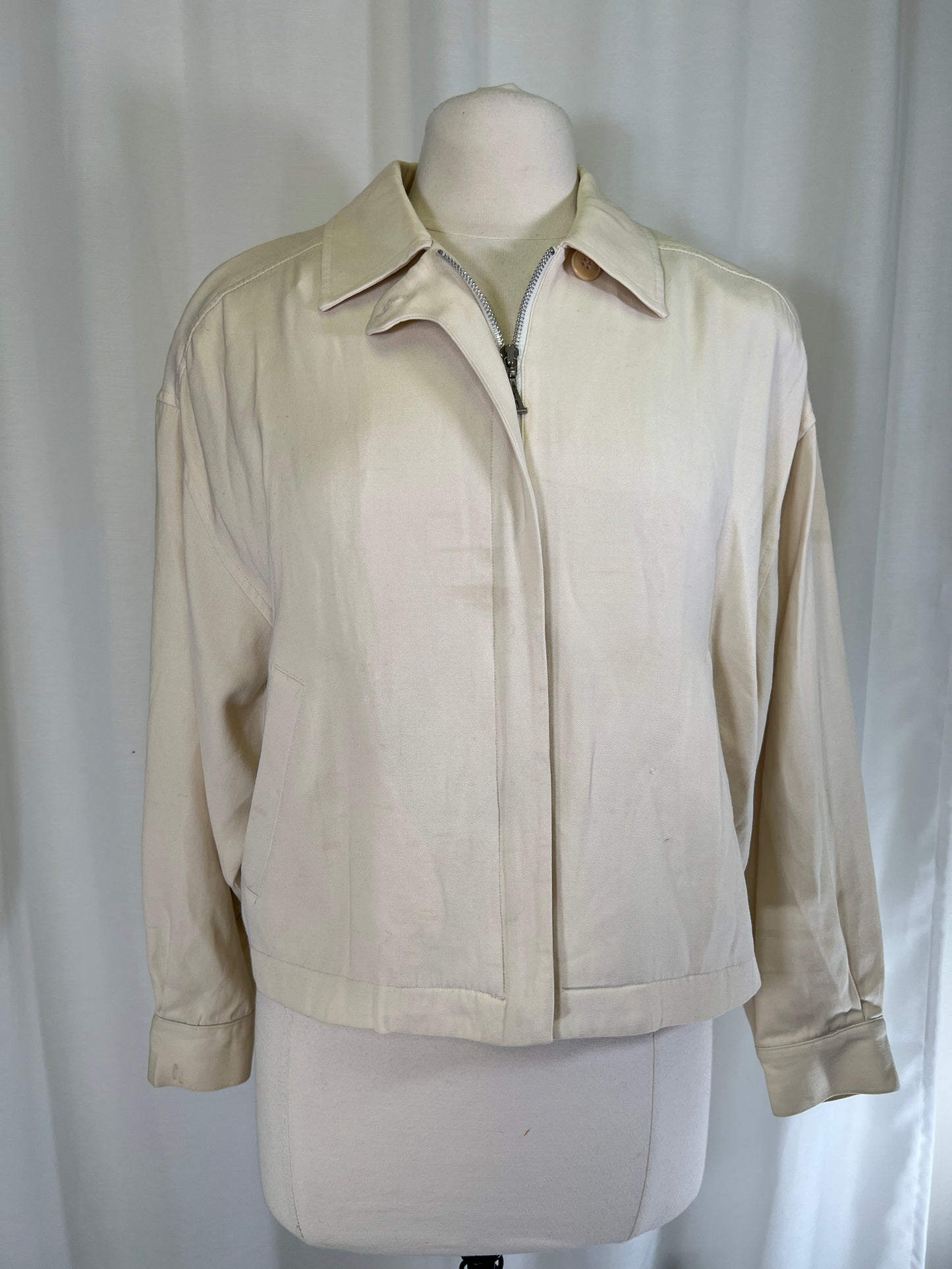 90s Anne Klein Cream Boxy Jacket with Bow