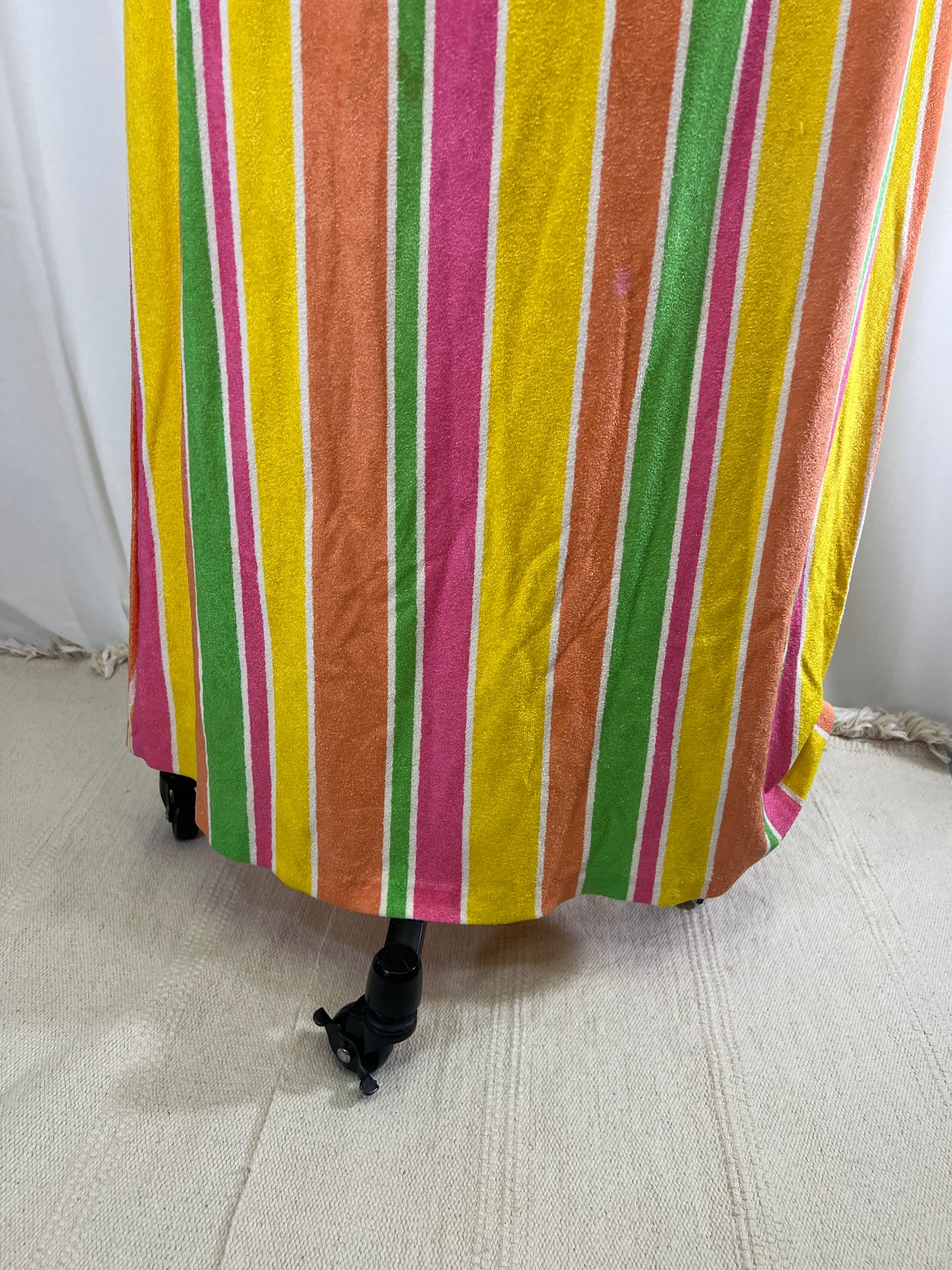 70s Terry Cloth Style Rainbow Candy Striped Maxi Dress