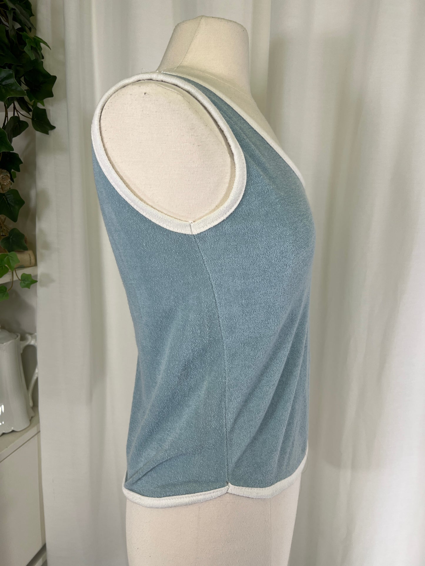 80s Blue and White Terrycloth Tank Top