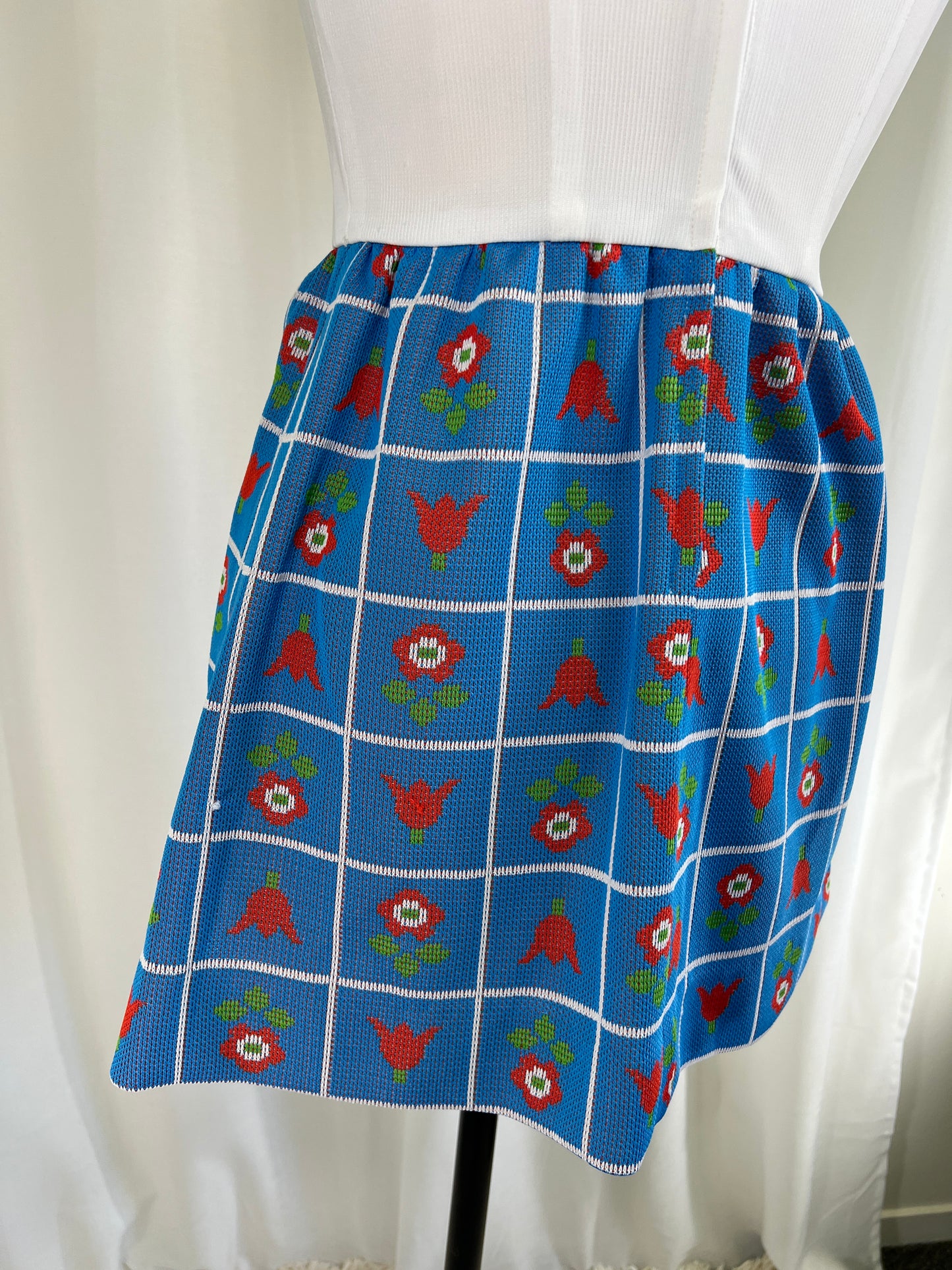 60s Red White and Blue Floral Mini Dress