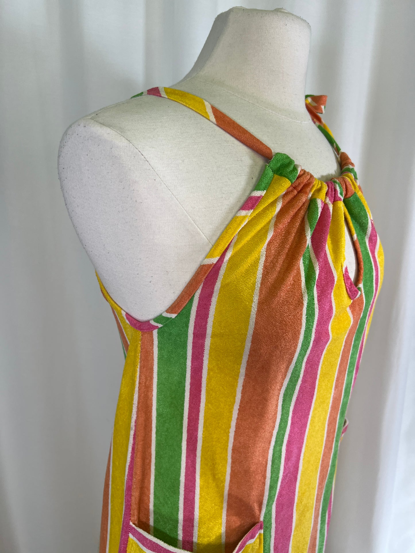 70s Terry Cloth Style Rainbow Candy Striped Maxi Dress