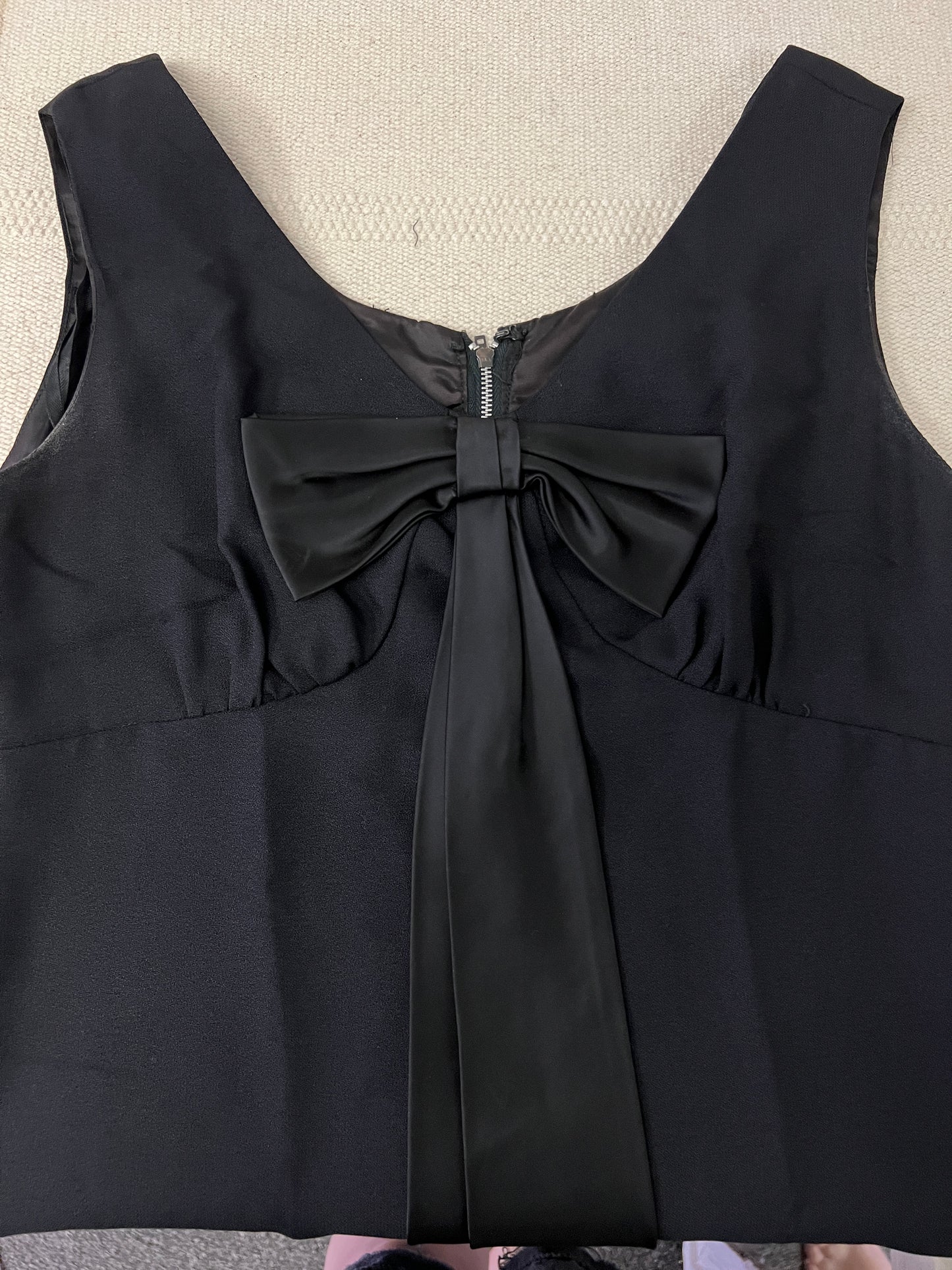 60s Black Large Bow Babydoll Mini Dress