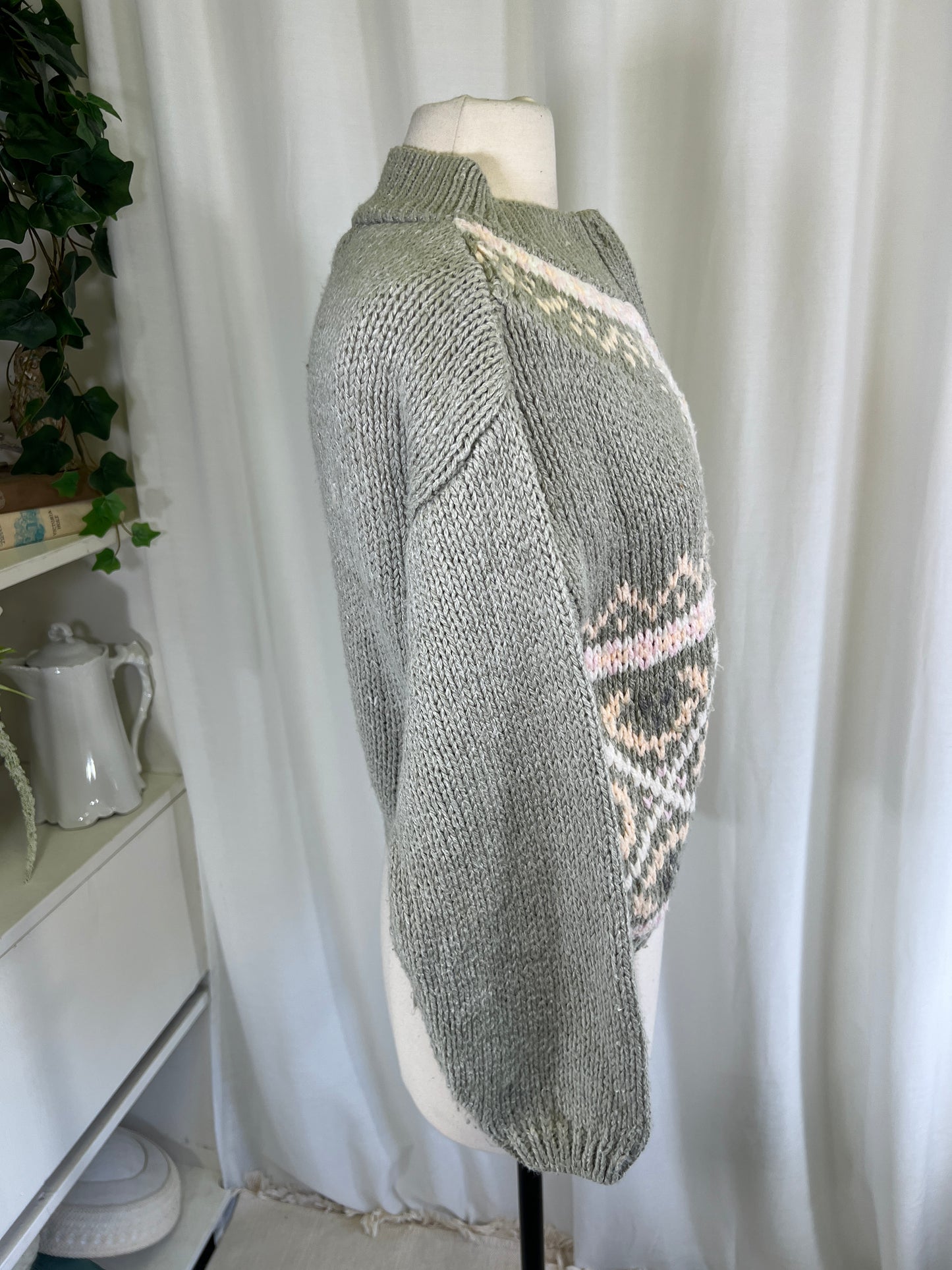 80s Jamie Scott Hand Knit Pink and Grey Cardigan