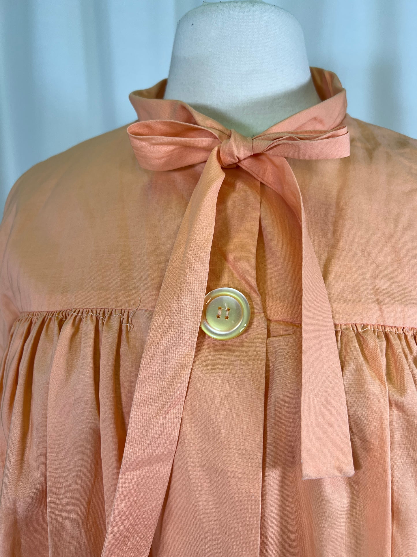 60s Leslie Palmer Peach Pussy Bow Smock Dress