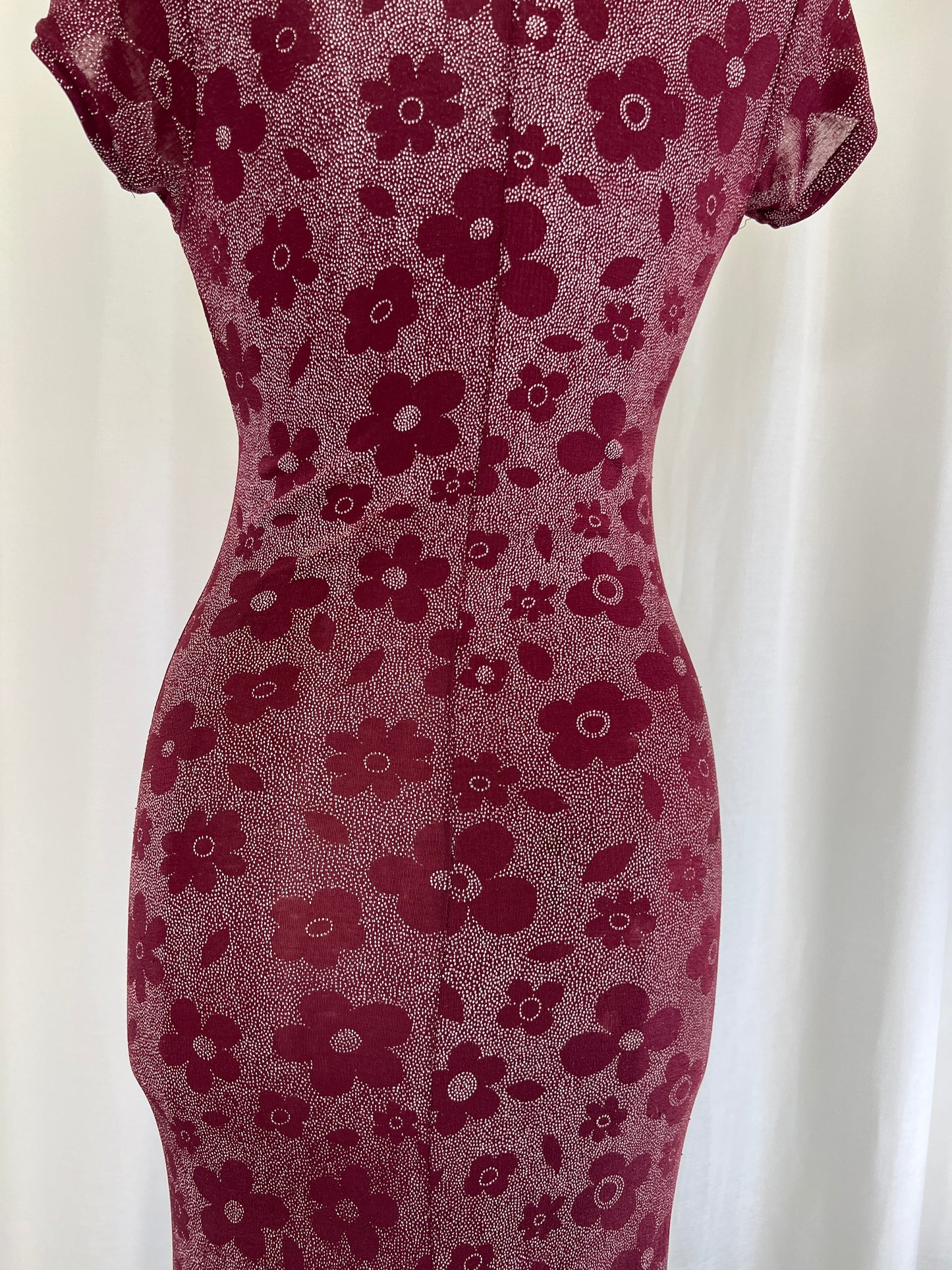 90s Timing Slinky Maroon Floral Daisy Dress